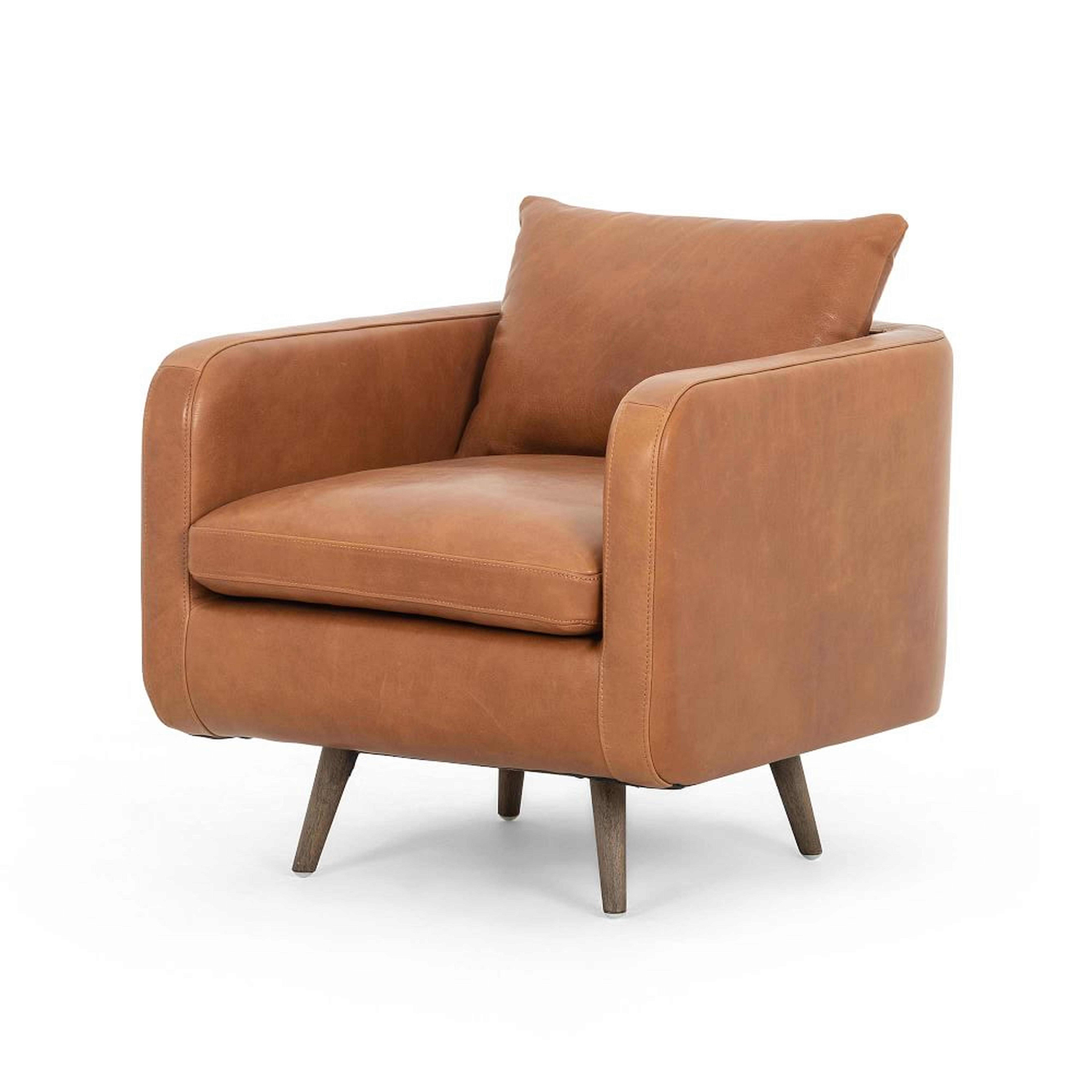 Round Back Leather Swivel Chair, Haven Tobacco - West Elm