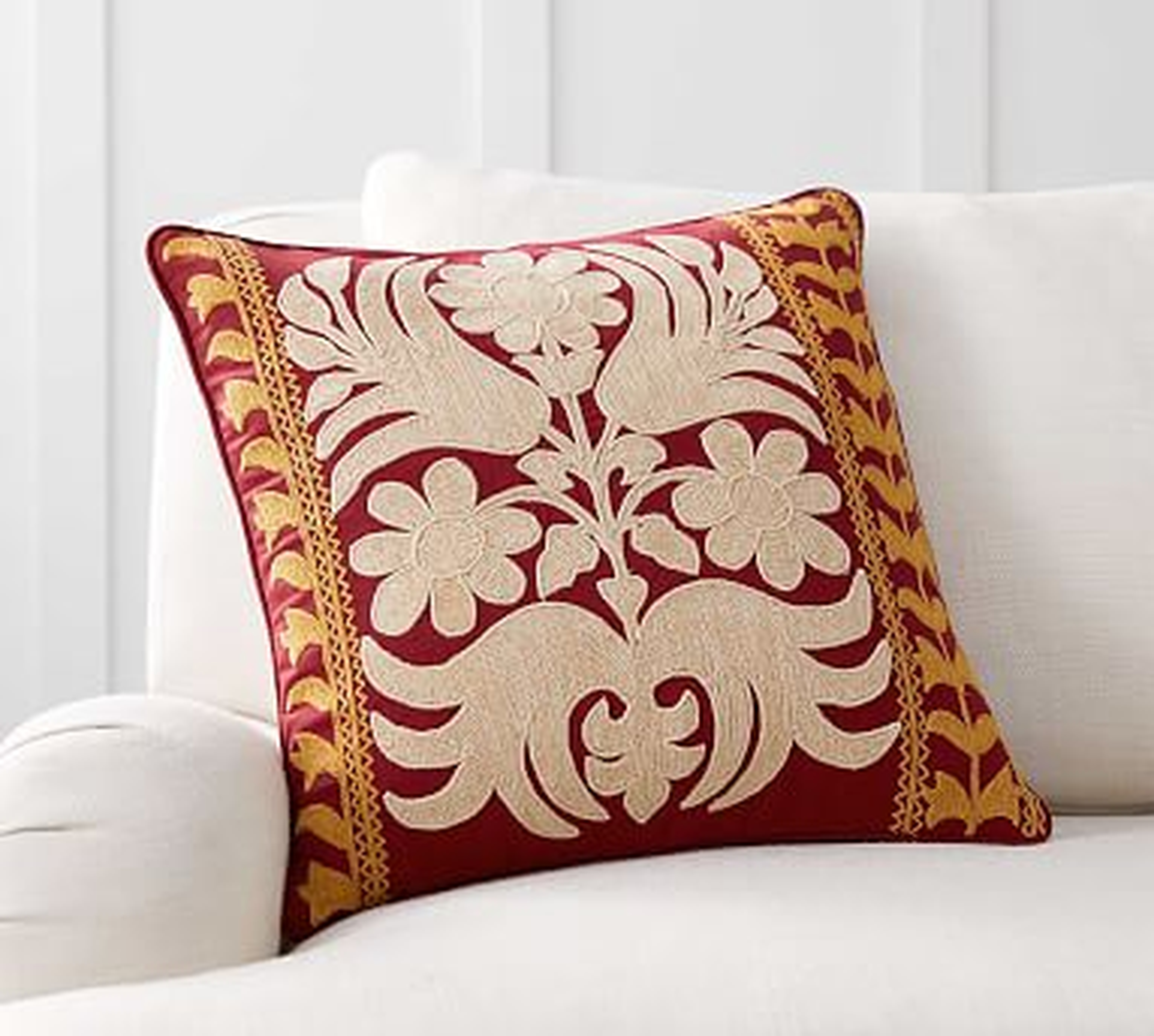 Bremen Embroidered Pillow Cover, 18", Red Multi - Pottery Barn