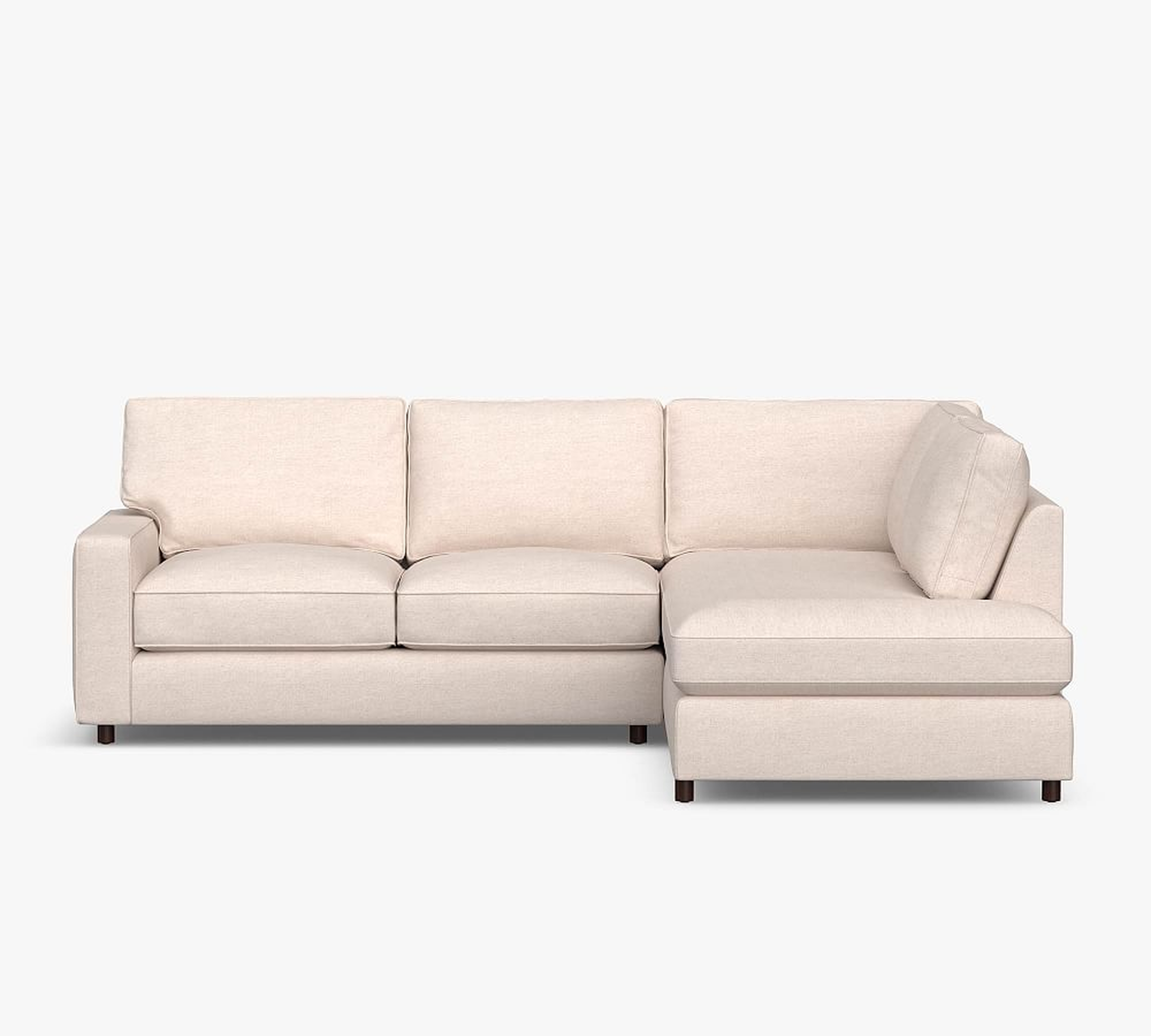 PB Comfort Square Arm Upholstered Left Sofa Return Bumper Sectional, Box Edge, Down Blend Wrapped Cushions, Performance Heathered Basketweave Platinum - Pottery Barn