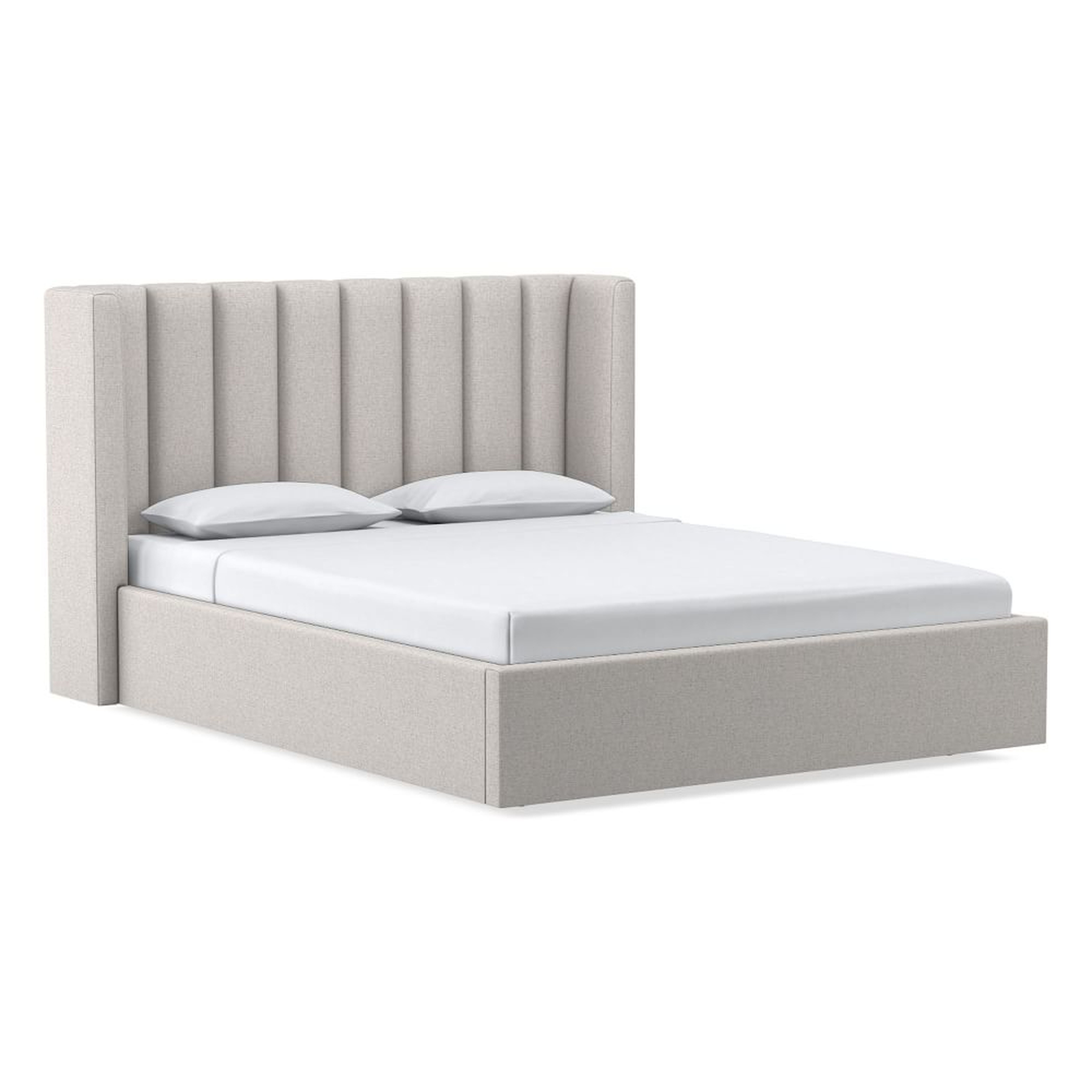 Shelter Vertical Tufting, Low Profile Bed, King, PCL, Dove, No-Show Leg - West Elm