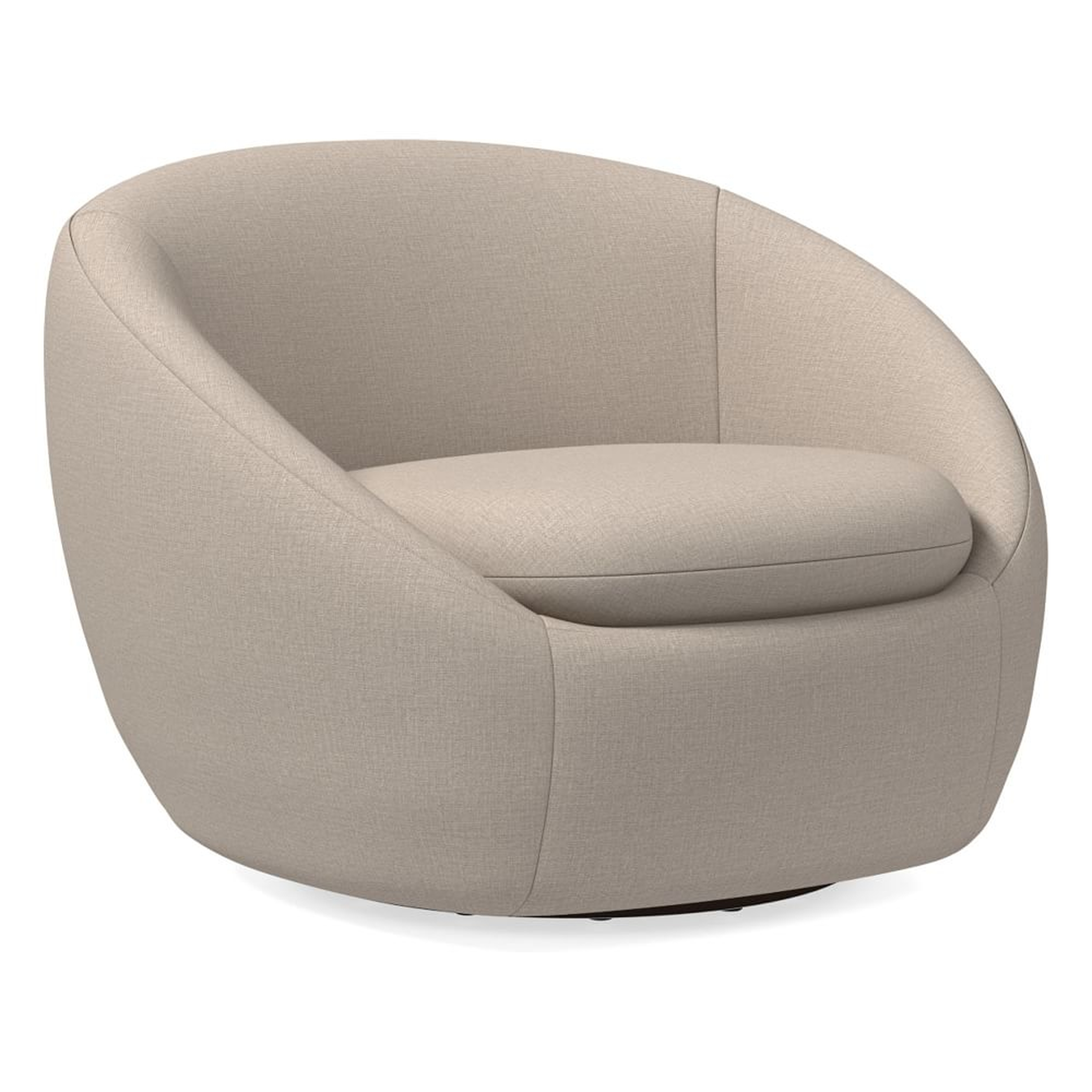 Cozy Swivel Chair, Poly, Yarn Dyed Linen Weave, Sand, Concealed Supports - West Elm