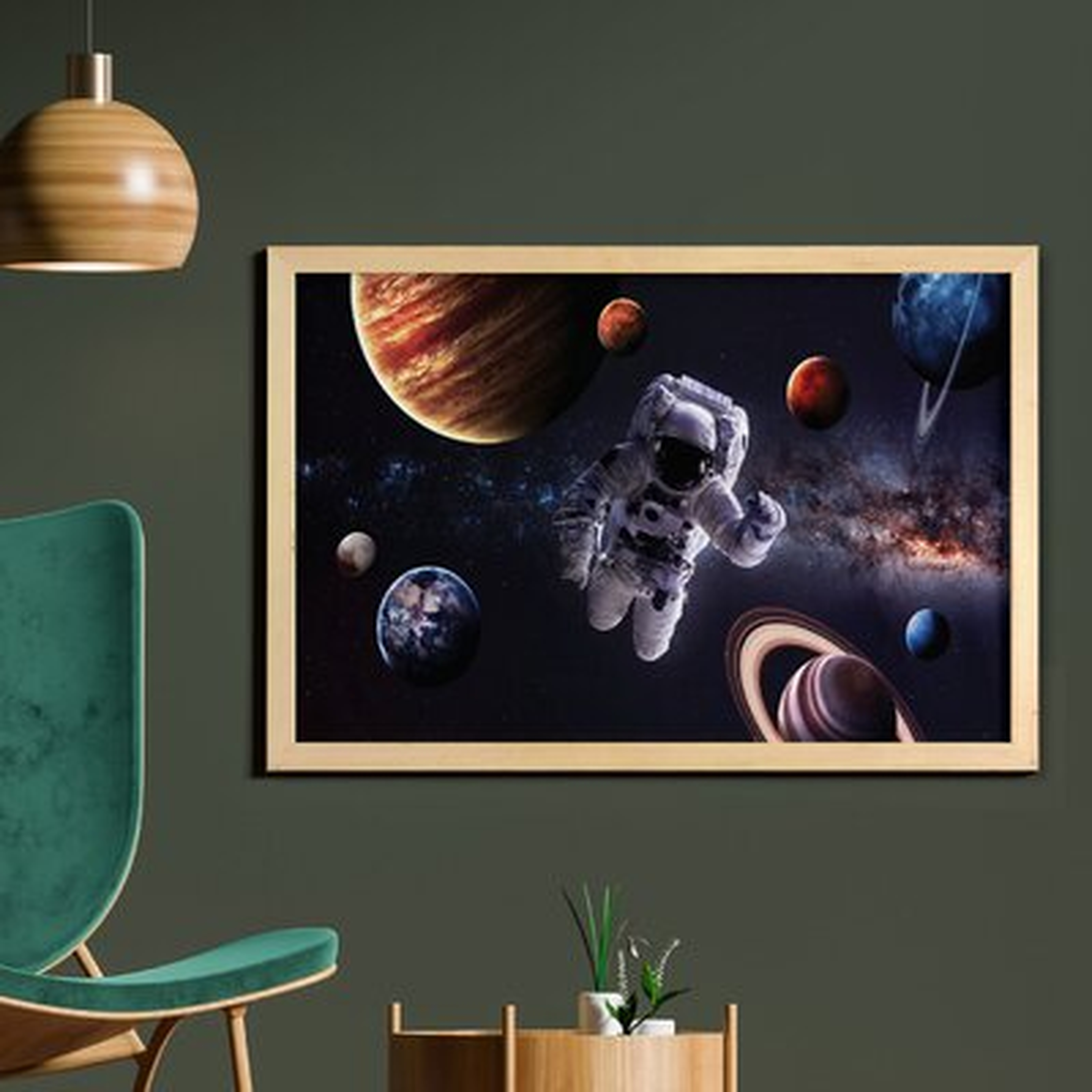 Ambesonne Outer Space Wall Art With Frame, Astronaut Between Planets Mars Neptune Jupiter Plasma Ethereal Sphere Picture, Printed Fabric Poster For Bathroom Living Room Dorms, 35" X 23", Multicolorc - Wayfair