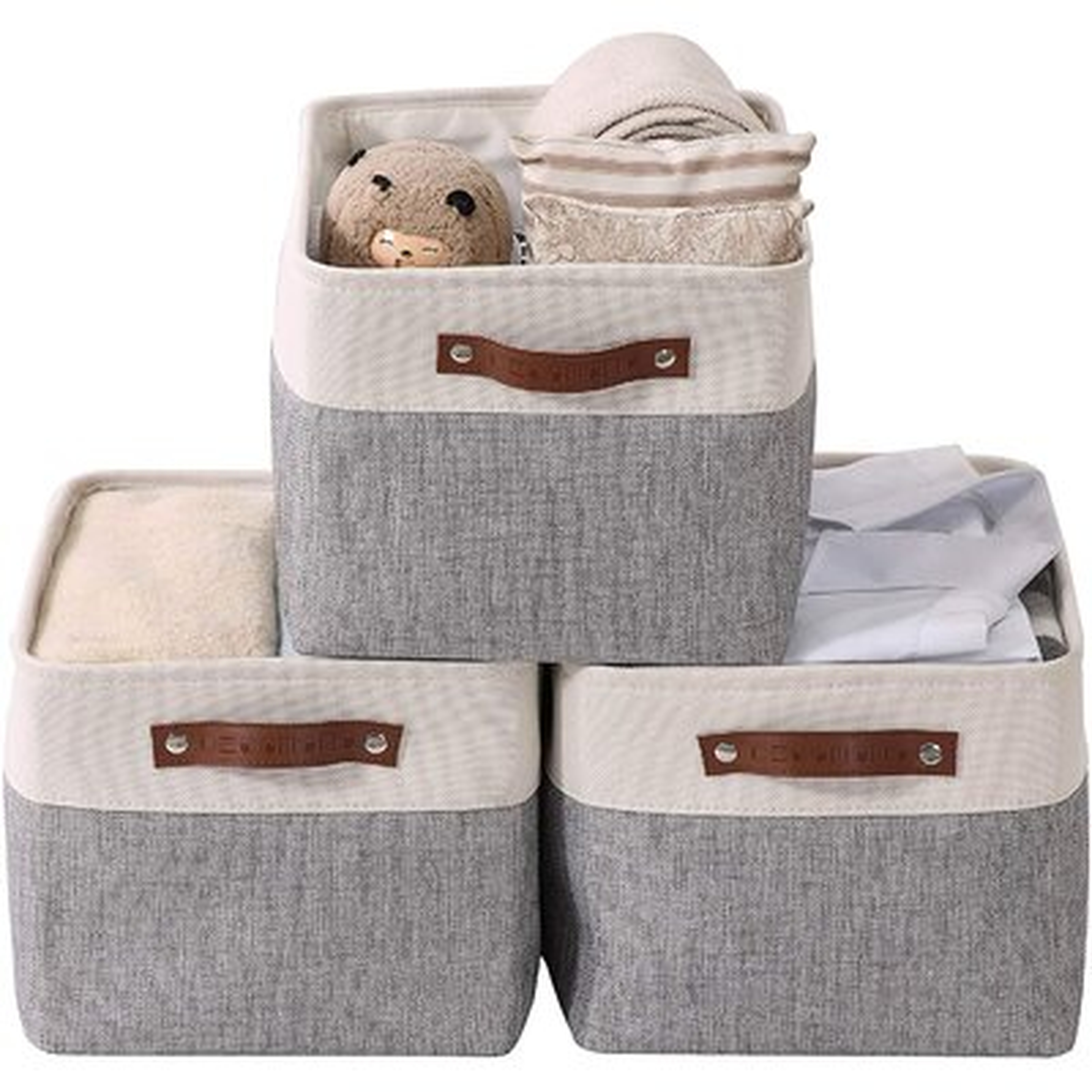 Foldable Storage Bin | Collapsible Sturdy Cationic Fabric Storage Basket Cube W/Handles For Organizing Shelf Nursery Home Closet (Grey And White, Large - 15 X 11 X 9.5" - 3 Pack) - Wayfair
