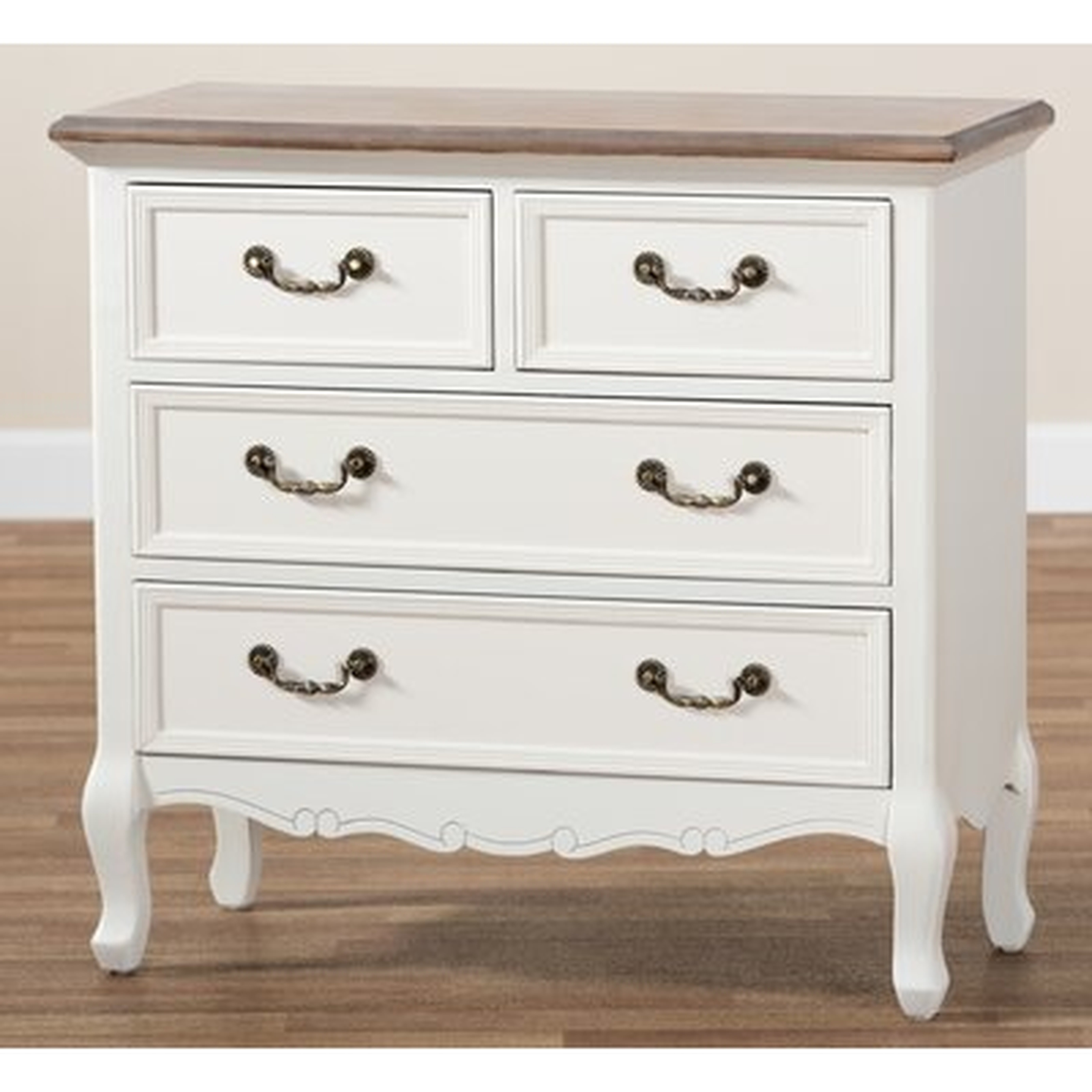 Alivia Antique French Country Cottage Two-Tone White And Oak Finished 4-Drawer Accent Bachelor's Chest - Wayfair