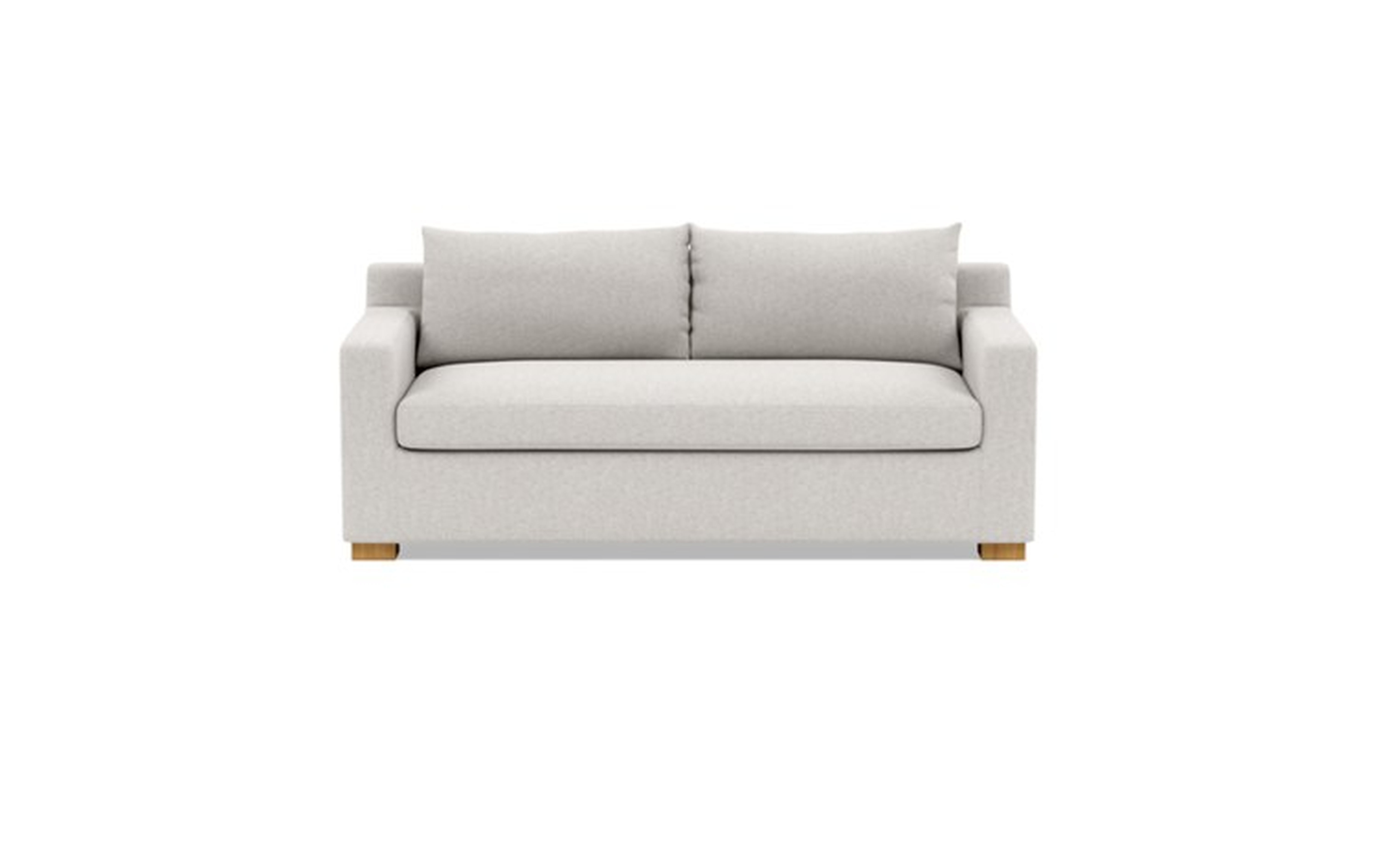 Sloan Sleeper Sleeper Sofa with Beige Pebble Fabric, down alternative cushions, and Natural Oak legs - Interior Define