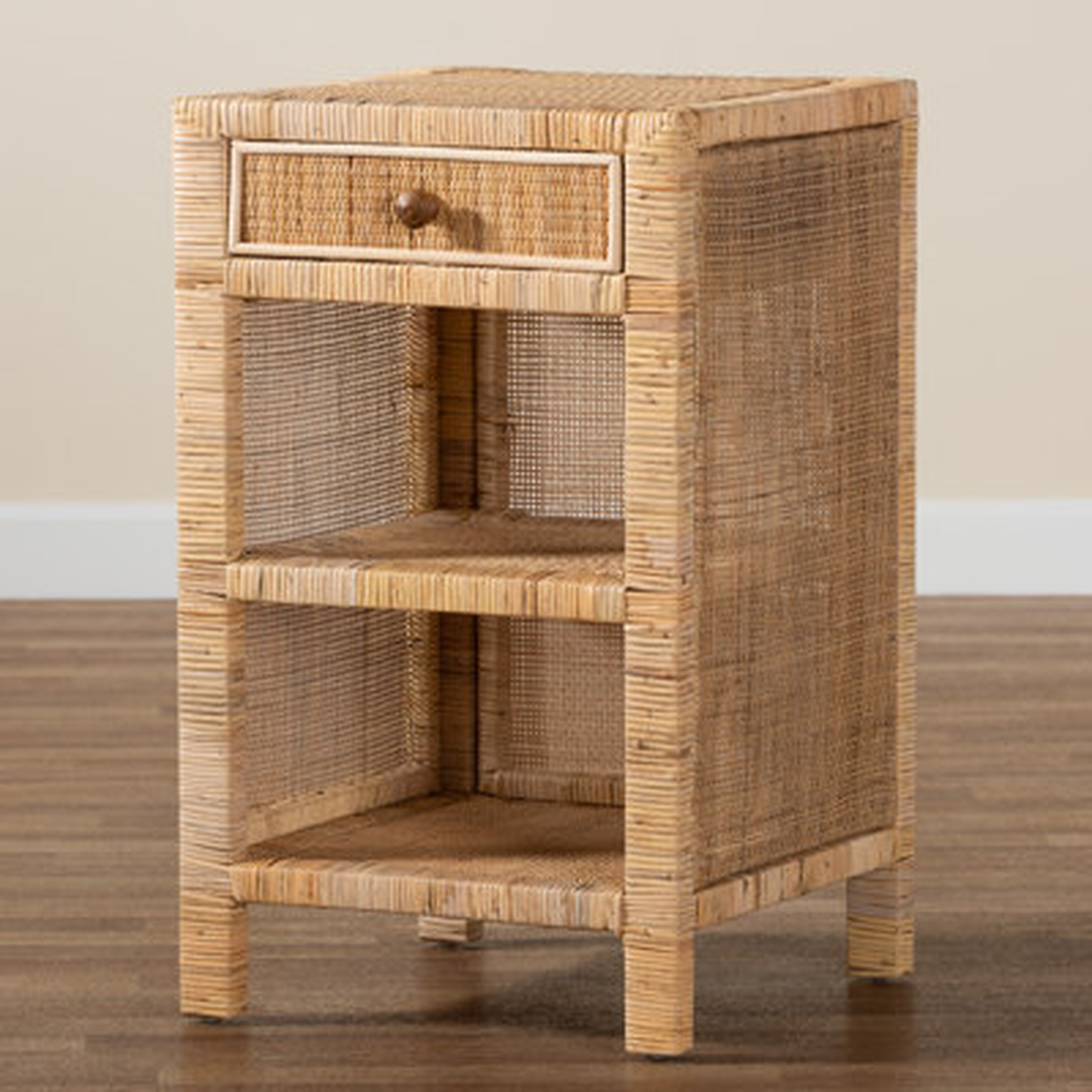 Baxton Studio Bella Modern Bohemian Natural Brown Mahogany Wood And Natural Rattan 1-Drawer Nightstand - Wayfair