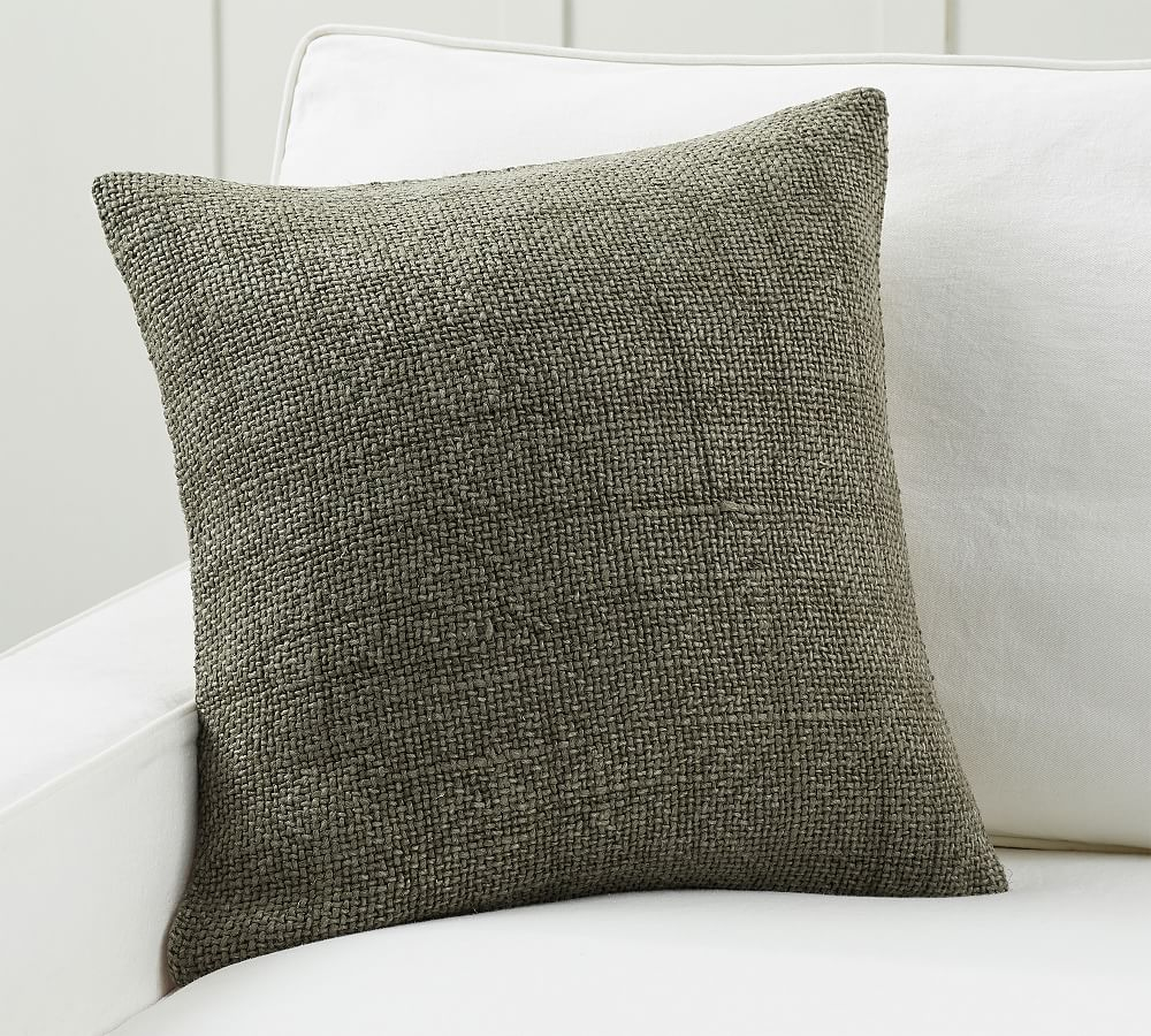 Faye Textured Linen Pillow Cover, Sage, 20" x 20" - Pottery Barn