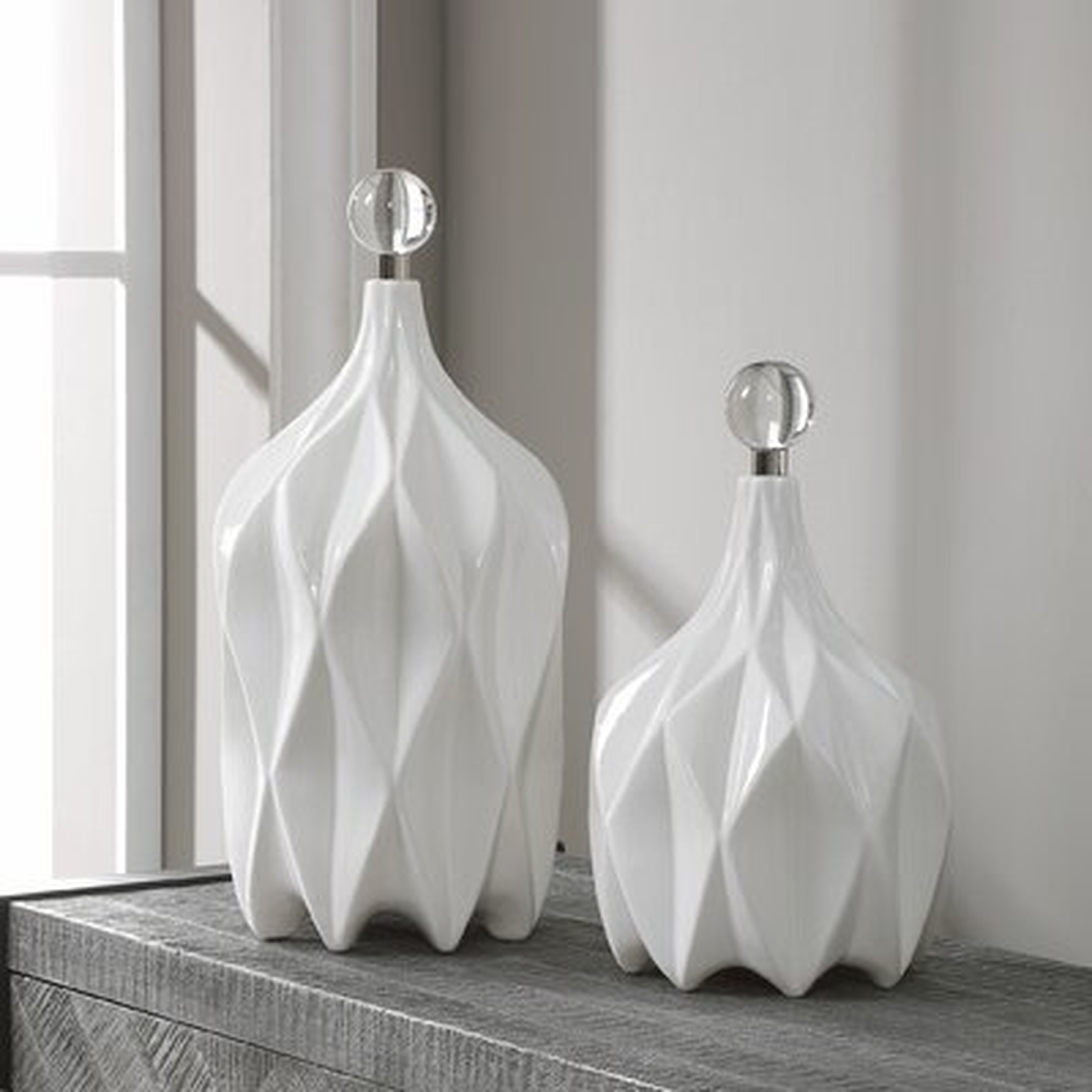 2 Piece Pettey White Ceramic Decorative Bottles Set - Wayfair