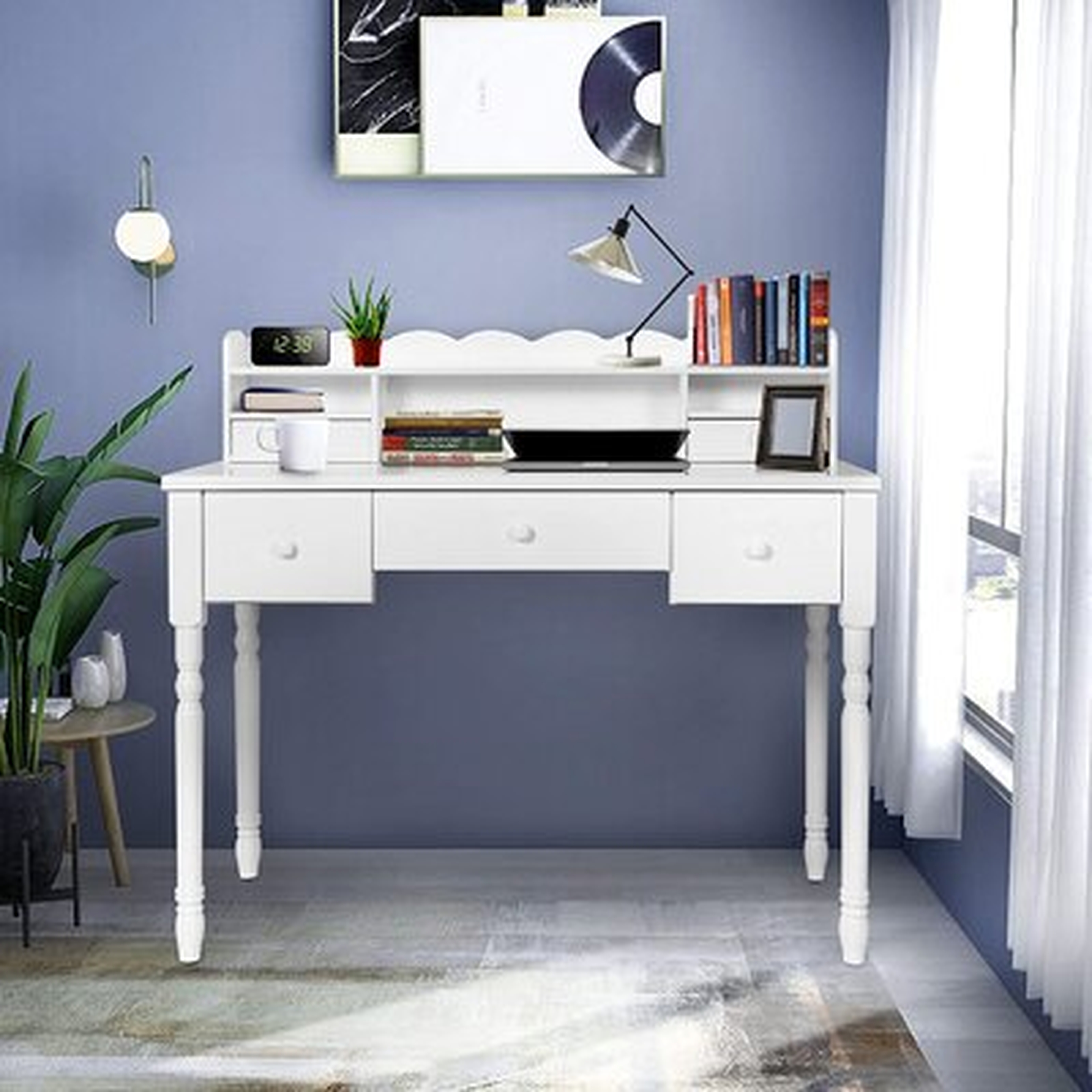 White Writing Desk With Detachable Hutch& 5 Drawers,Modern Computer Workstation For Home Office,Vanity Table - Wayfair
