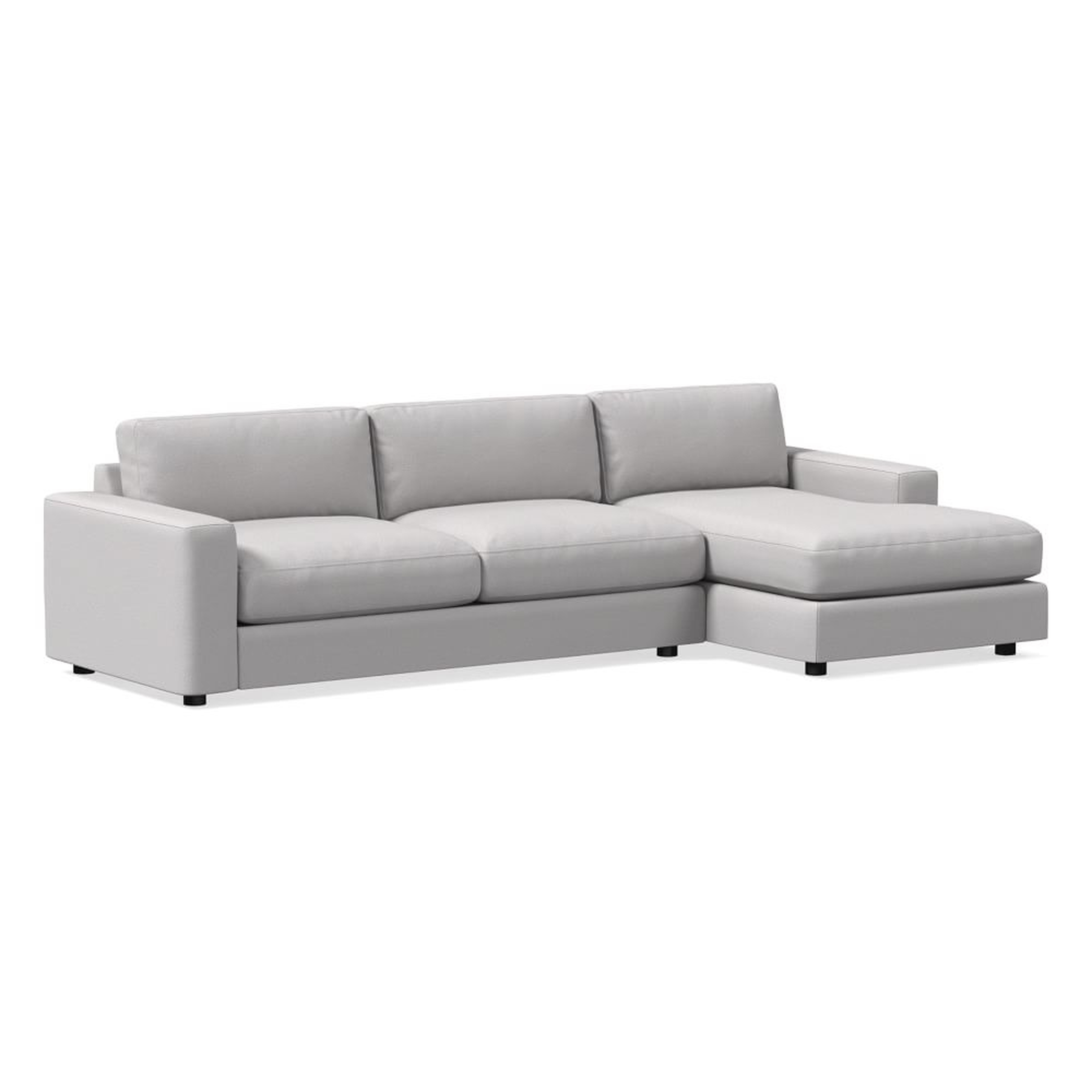 Urban 116" Right 2-Piece Chaise Sectional, Performance Chenille Tweed, Frost Gray, Poly-Fill - West Elm