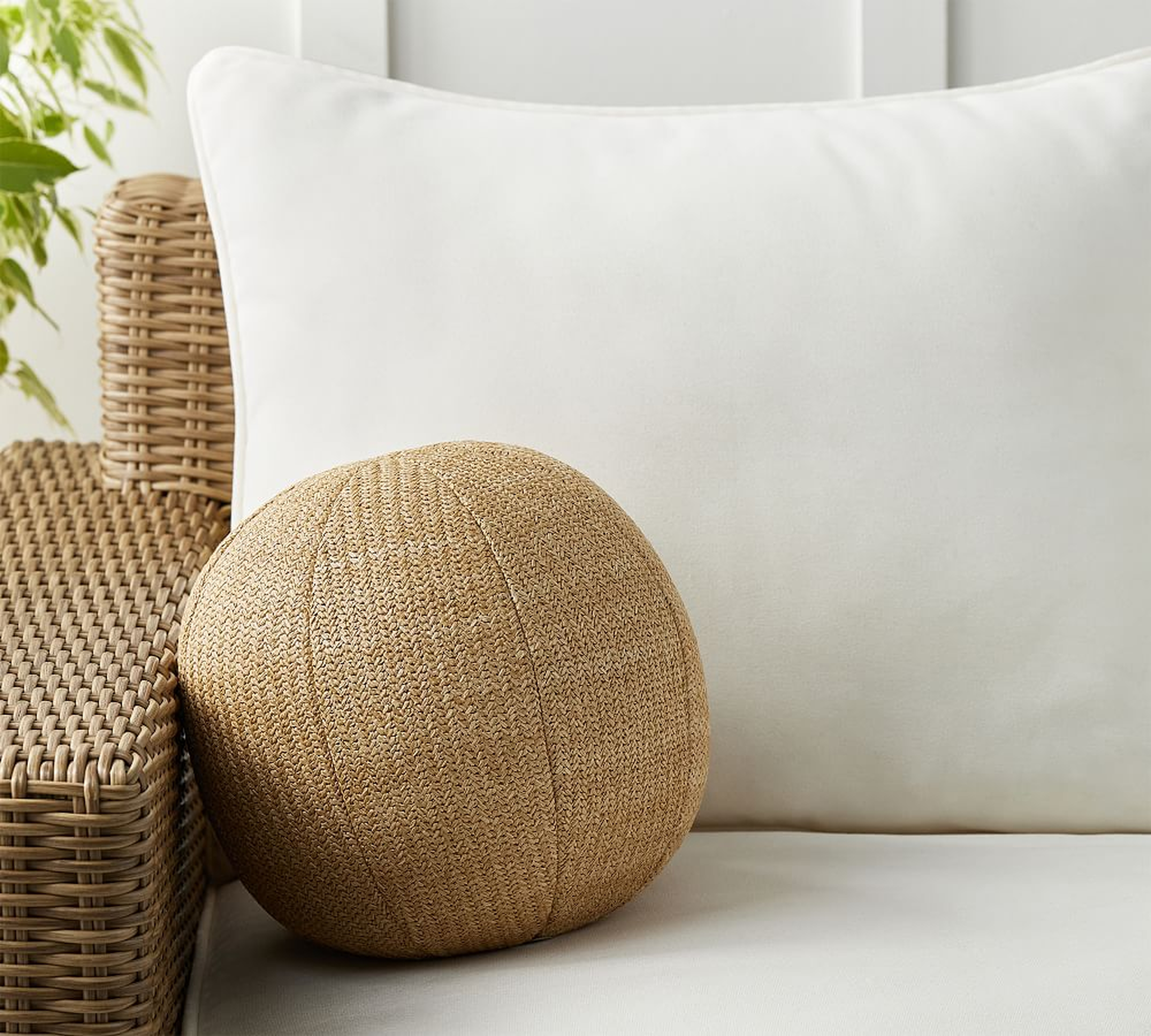 Faux Natural Fiber Indoor/Outdoor Sphere Pillow, 10" Round, Natural - Pottery Barn