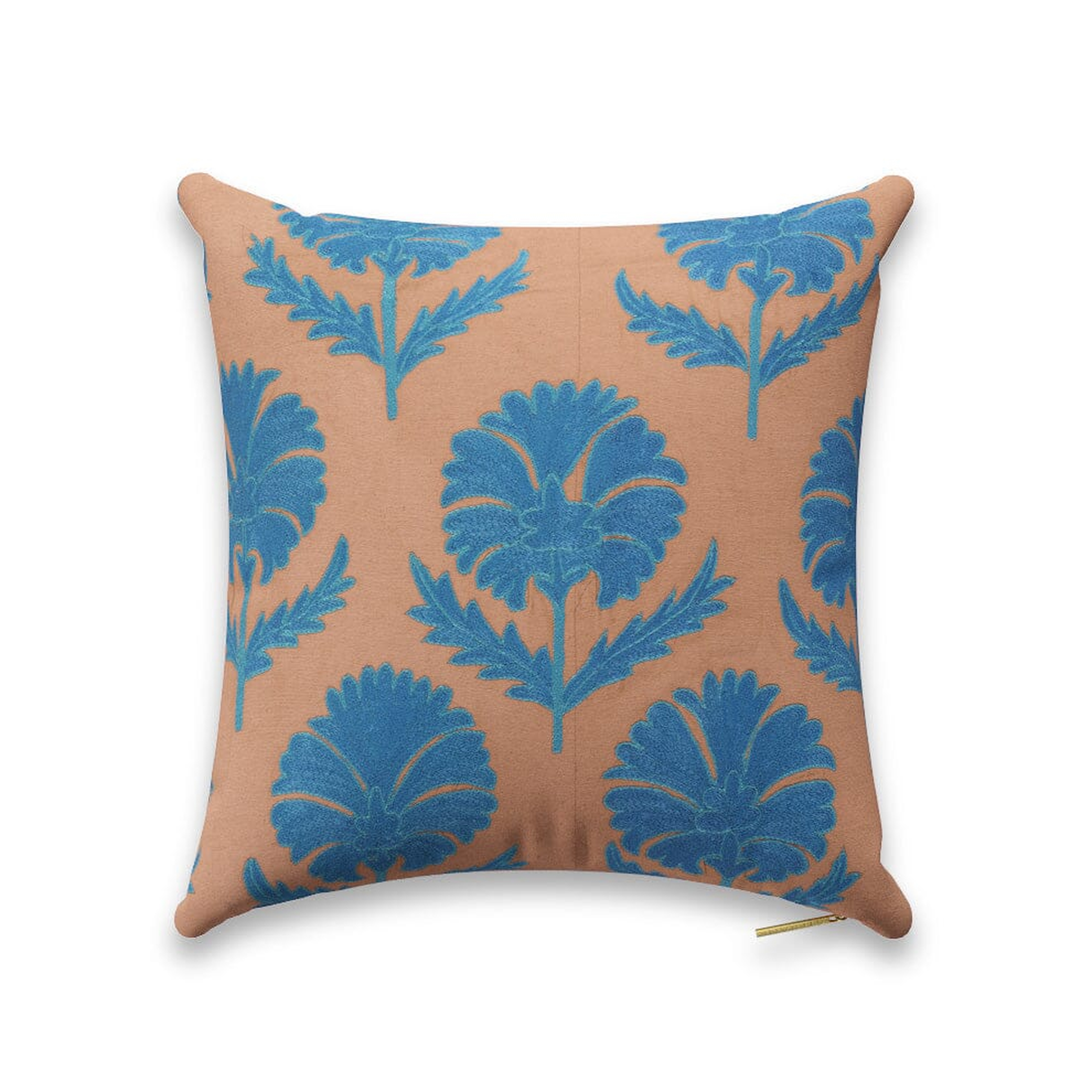Turquoise Daisy Suzani Pillow by St. Frank | Blue | 18" W x 18" H | Linen - St. Frank