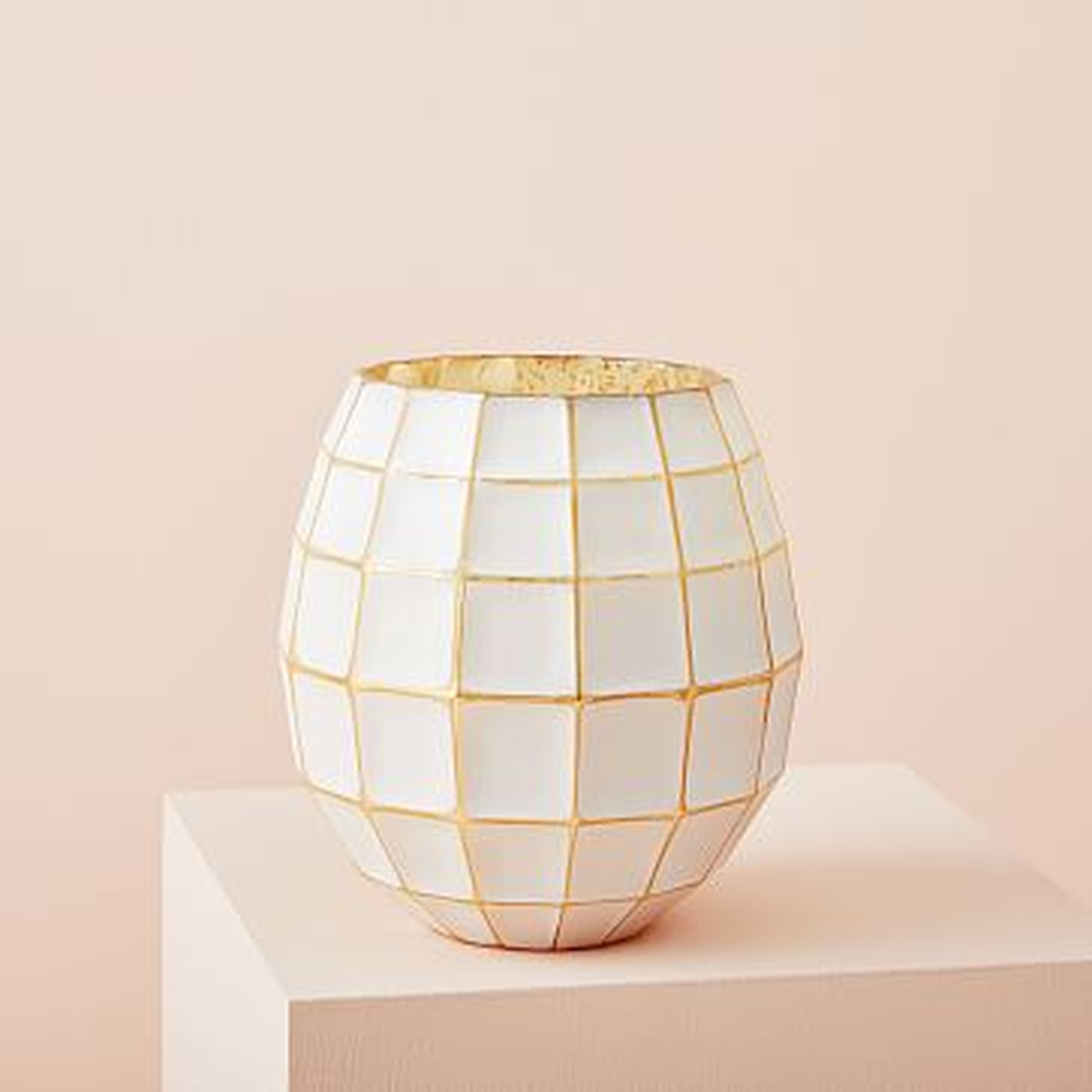 Gold + White Lantern Candle, Small - West Elm