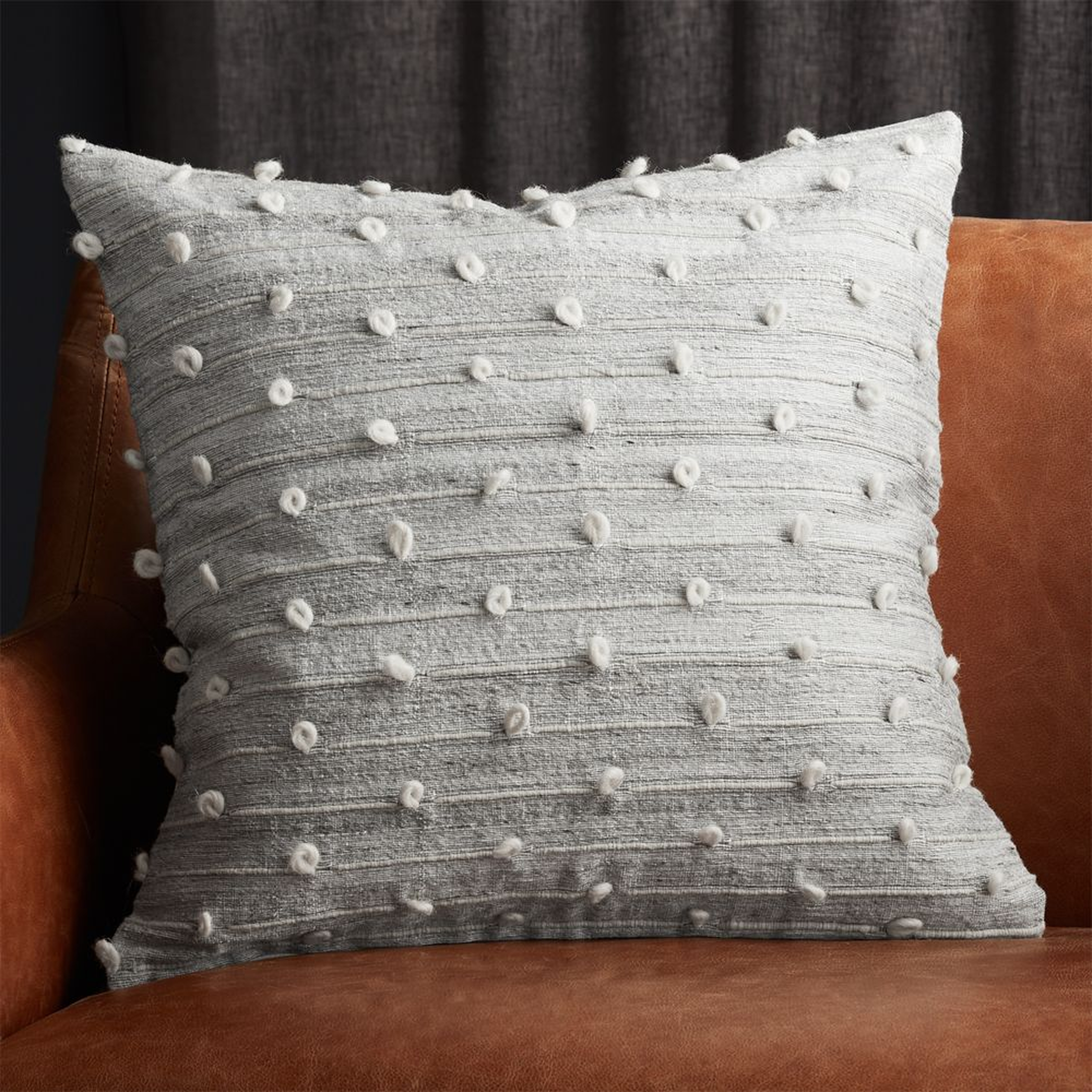 20" MARGAUX LIGHT GREY FRENCH KNOT PILLOW WITH DOWN-ALTERNATIVE INSERT - CB2