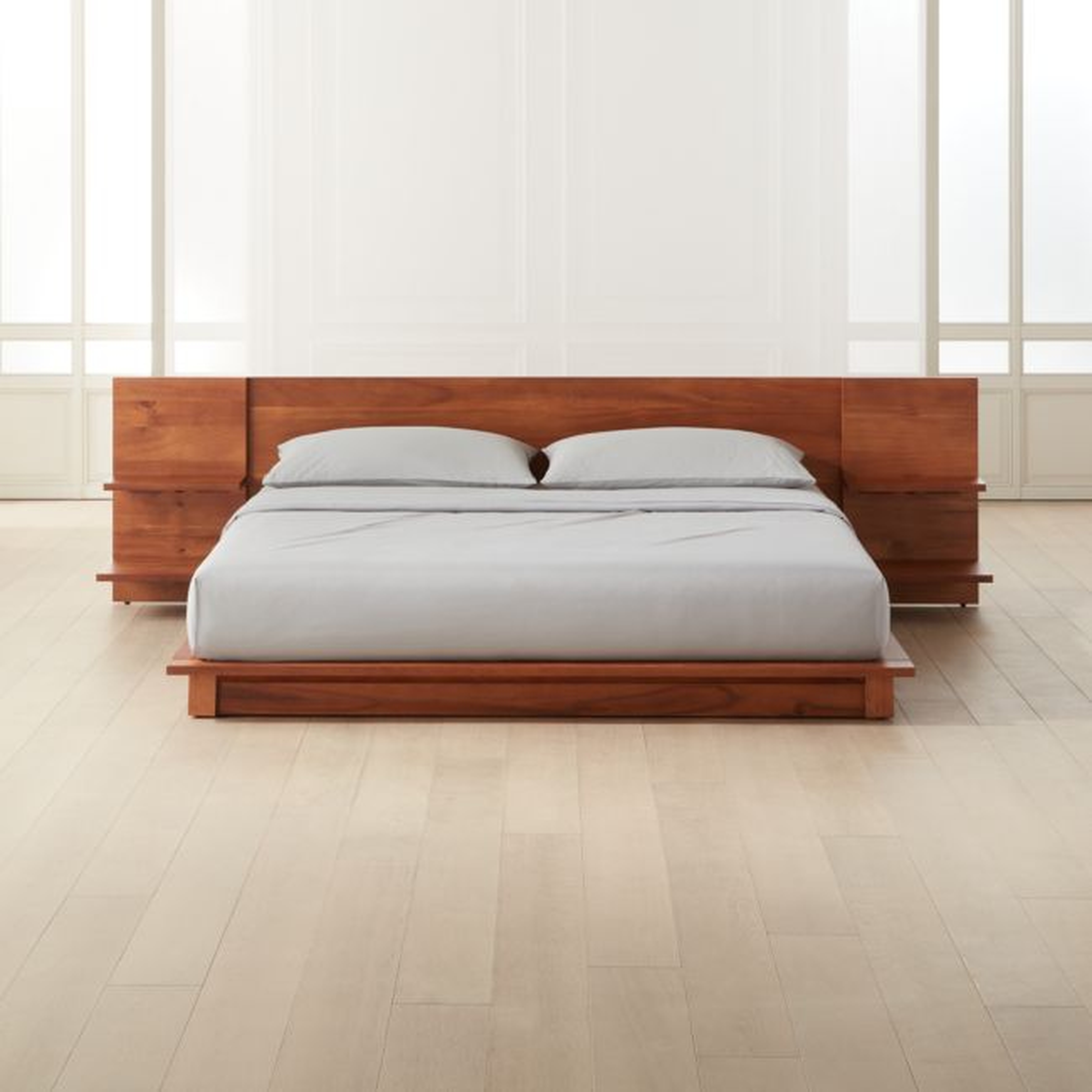 Andes Acacia Wood Platform King Bed with Nightstands - CB2