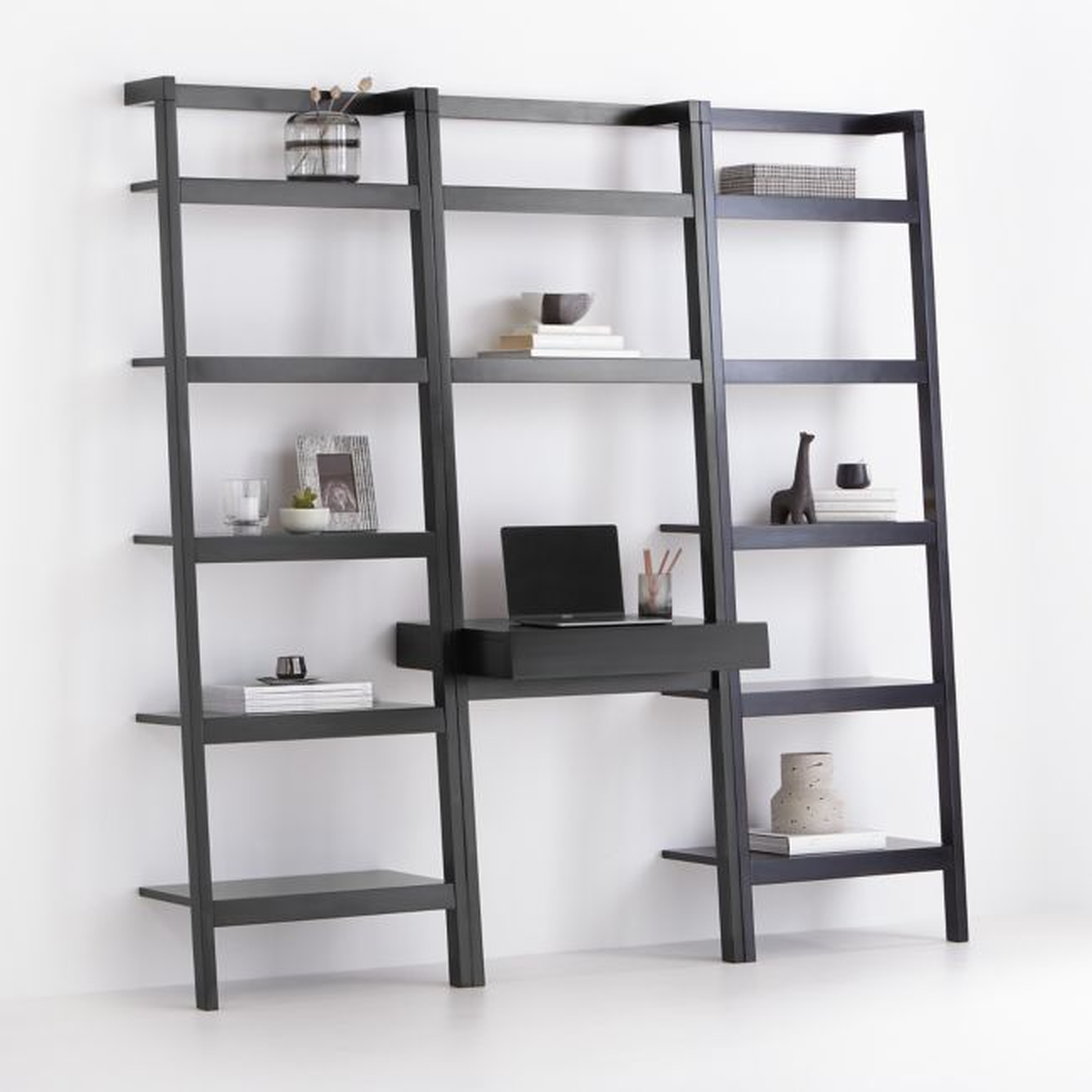 Sawyer Black Leaning Desk with Two 24.5'' Bookcases - Crate and Barrel