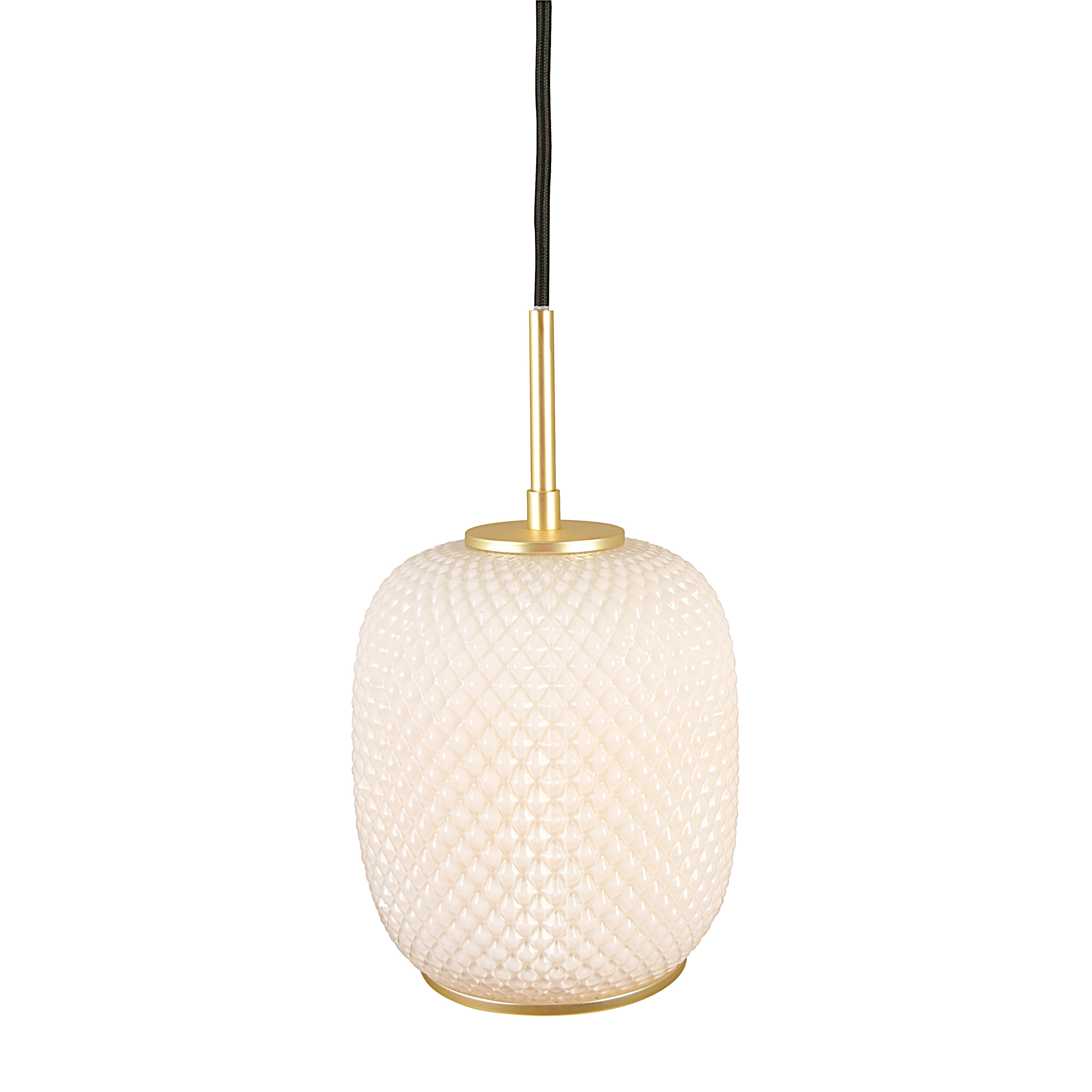Embossed Glass Shade Pendant Lamp with Brass Accents, Opaque White - Nomad Home