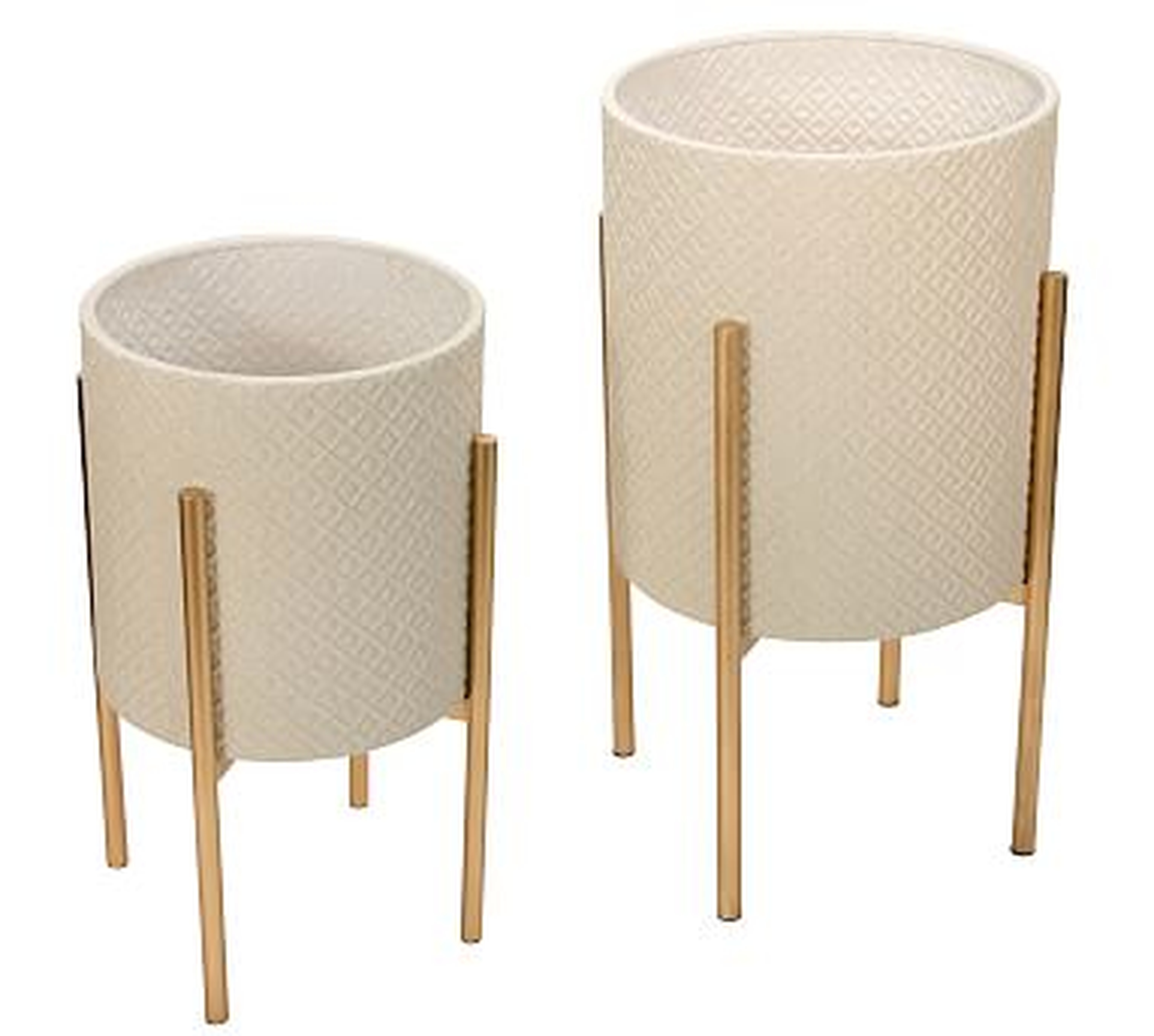 Leah White Patterned Raised Planters with Gold Stand, Set of 2 - Pottery Barn