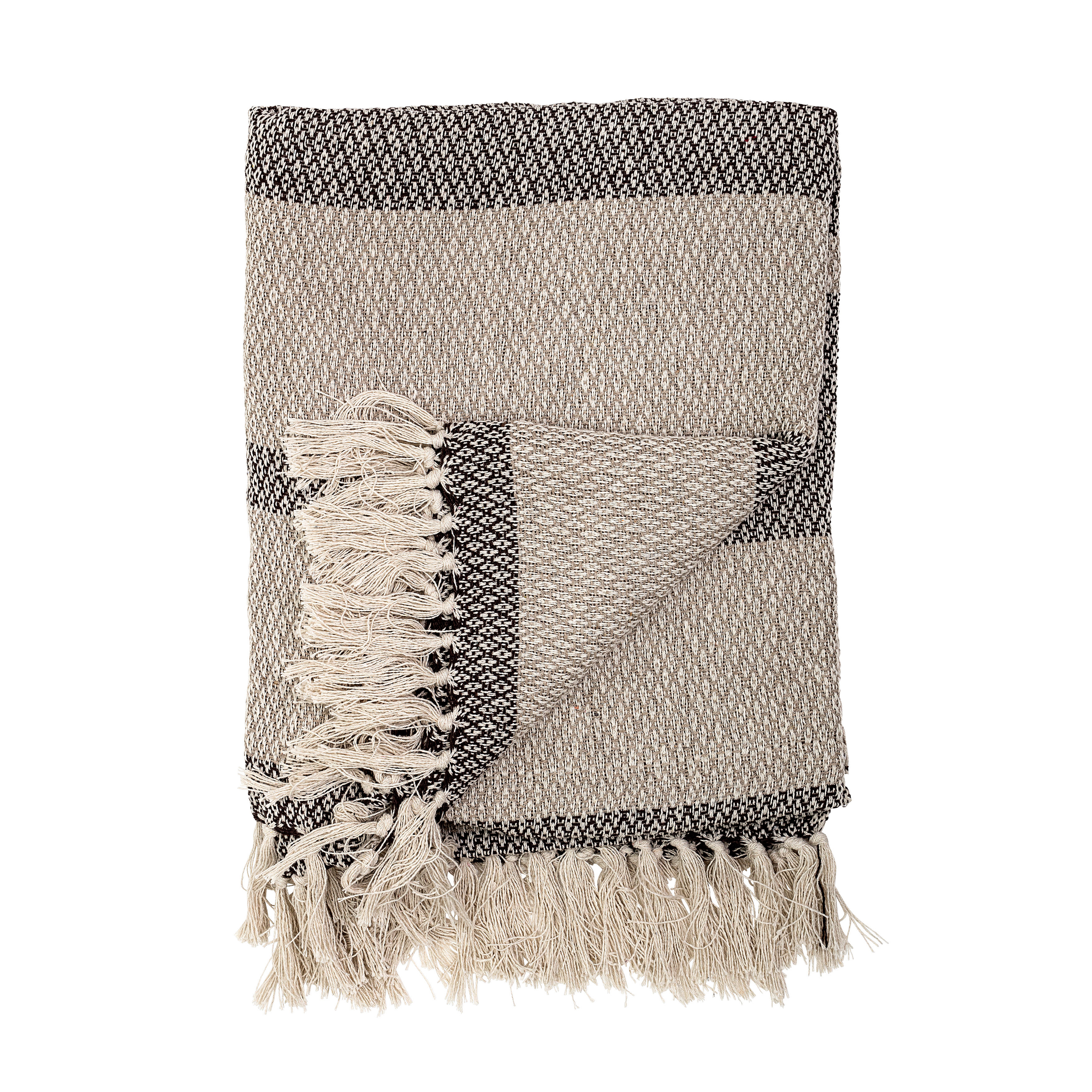 Striped Cotton Blend Knit Throw with Fringe, Gray - Moss & Wilder