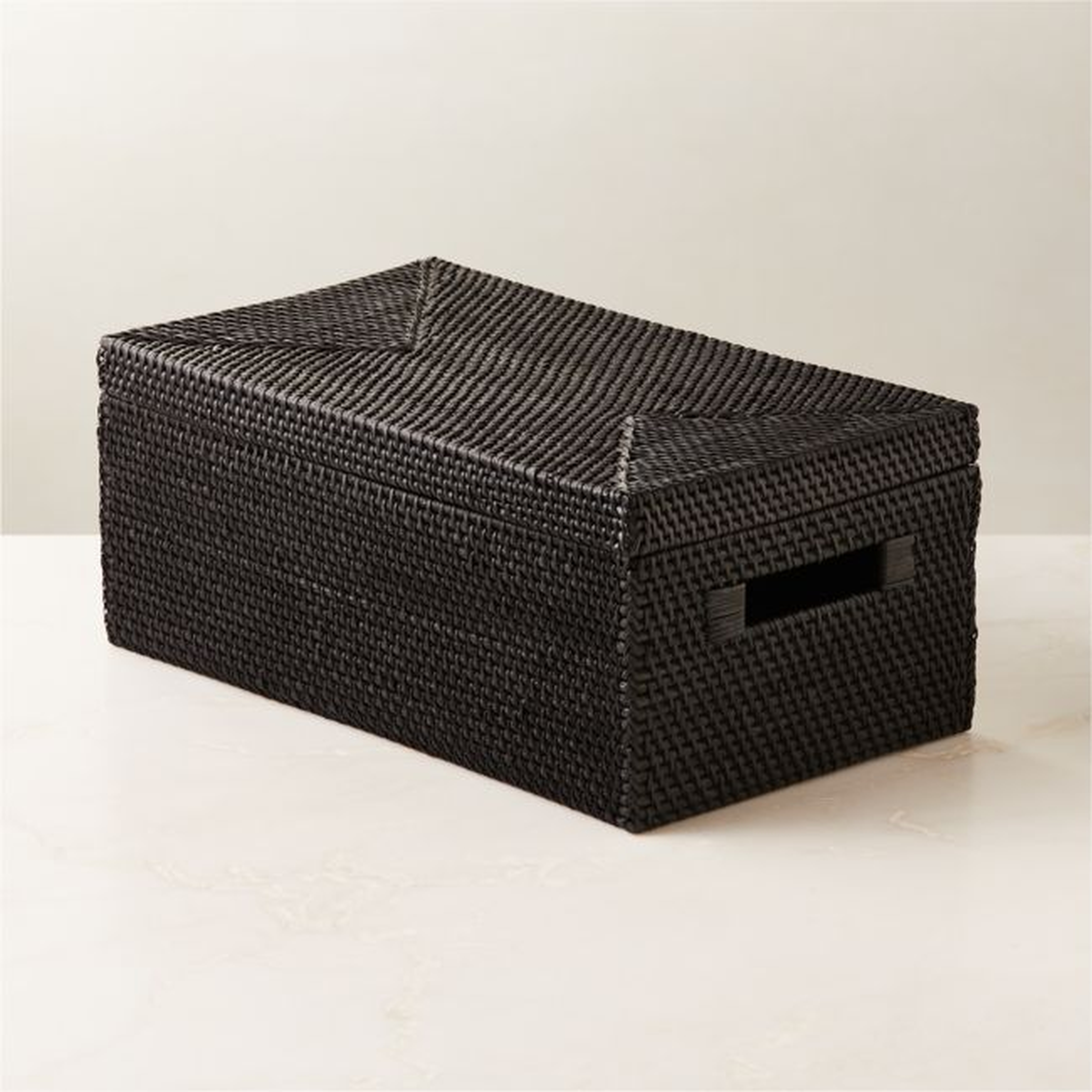 Emme Rectangular Woven Black Rattan Storage Basket - CB2