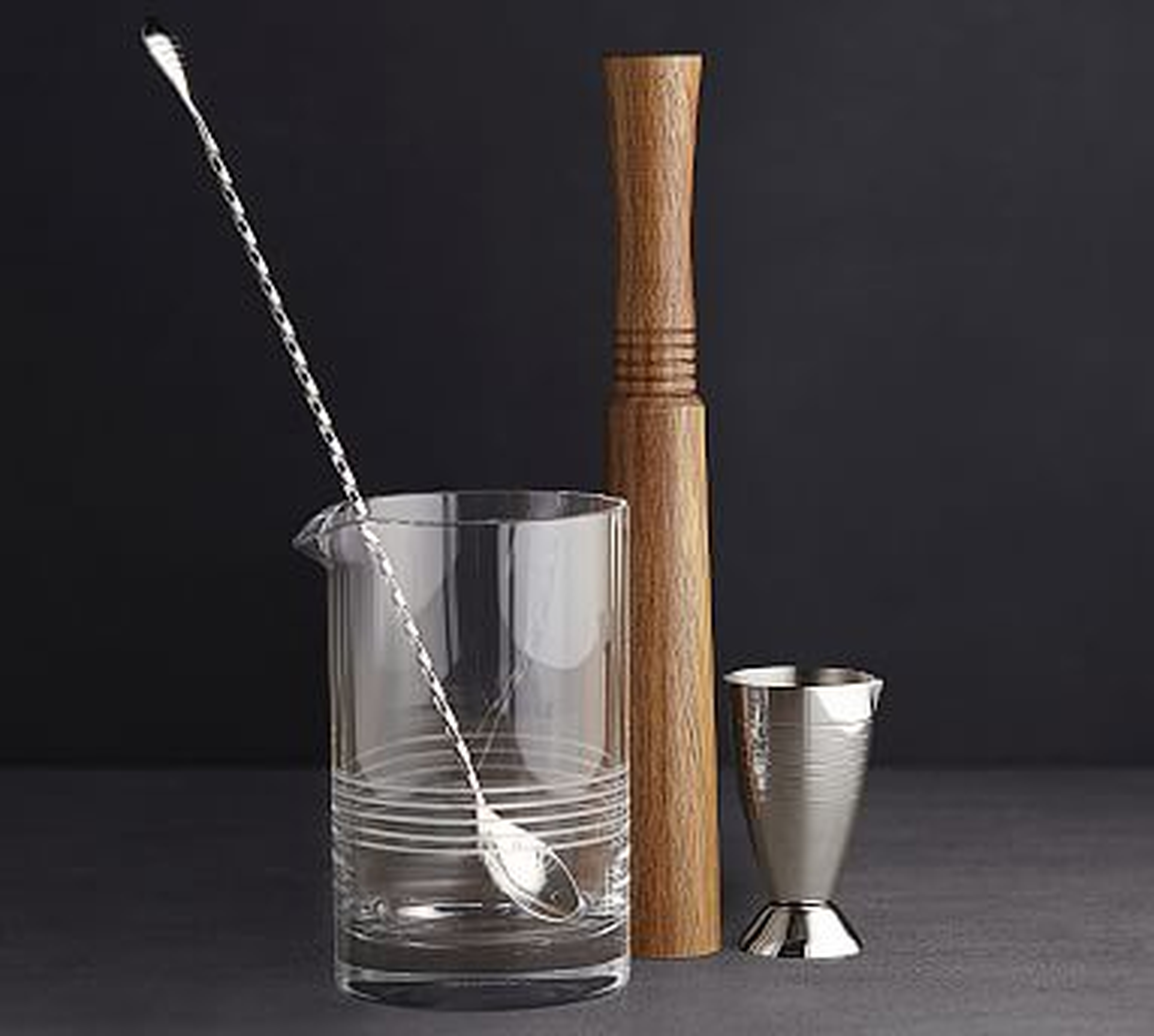 Crafthouse Bar Tool Set (Mixing Glass, Spoon, Jigger &amp; Muddler) - Pottery Barn