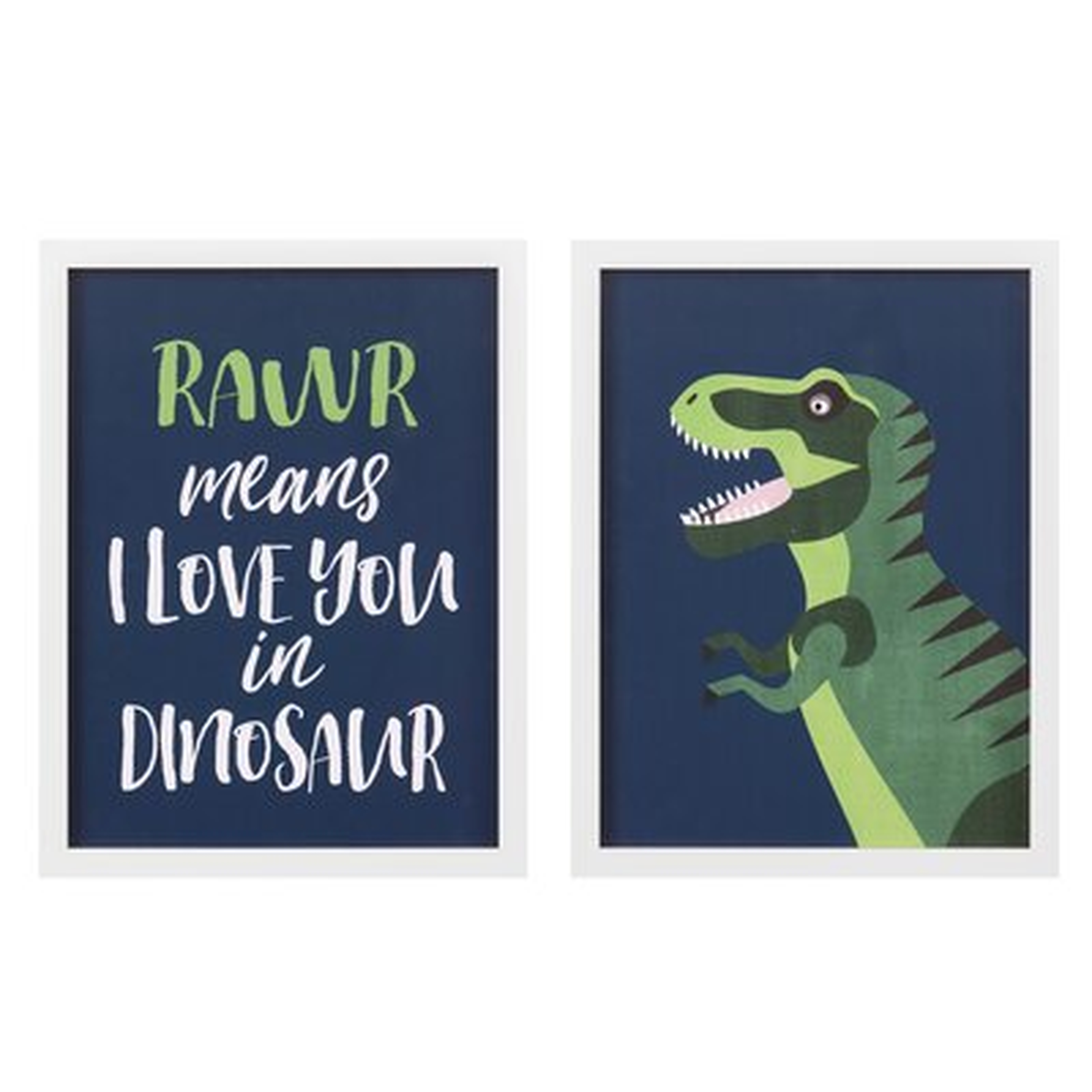 Brixton Rawr Means I Love You Dinosaur 2 Piece Framed Art Set - Wayfair