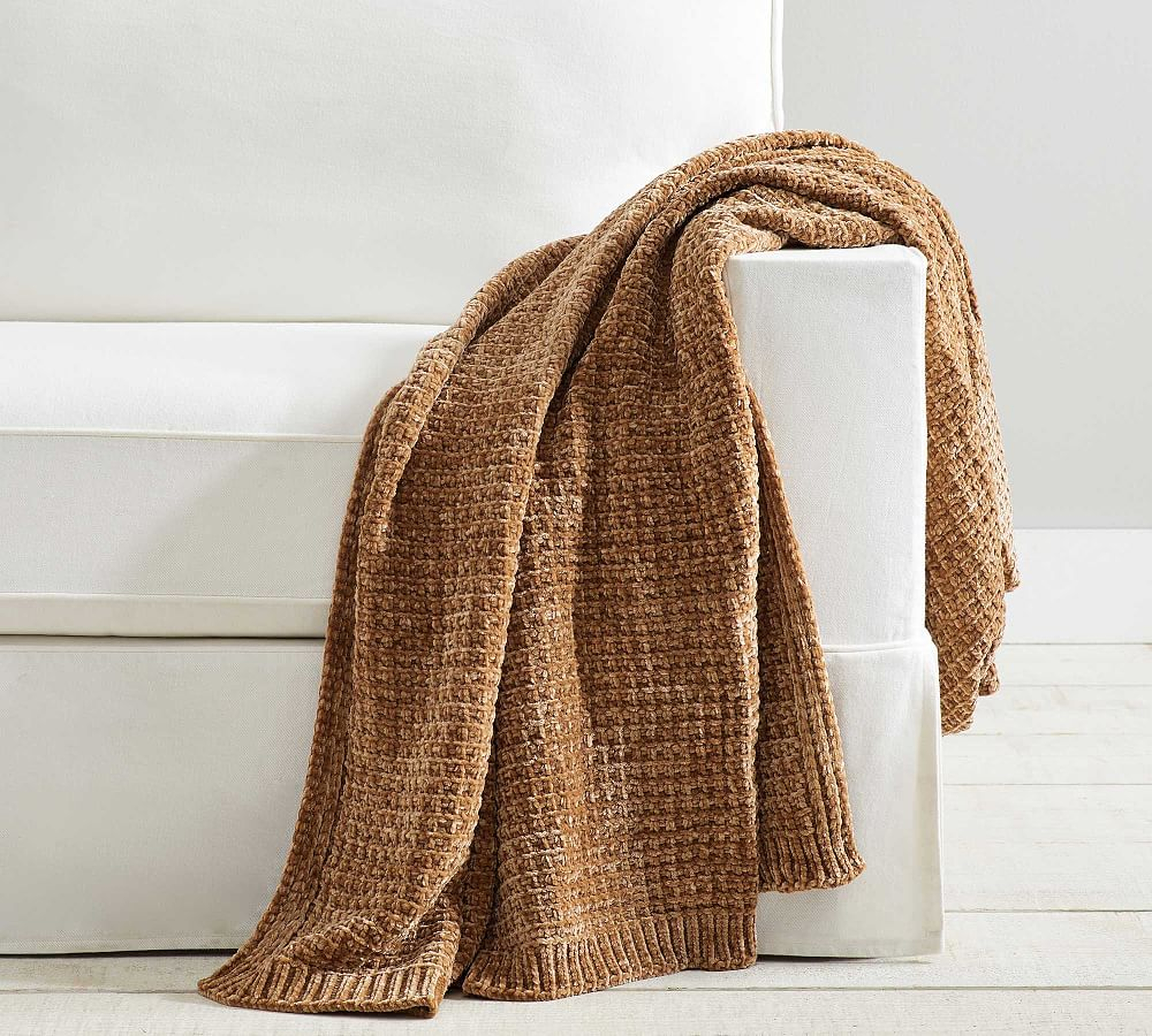 Phinney Chenille Throw, 55 x 80", Amber - Pottery Barn