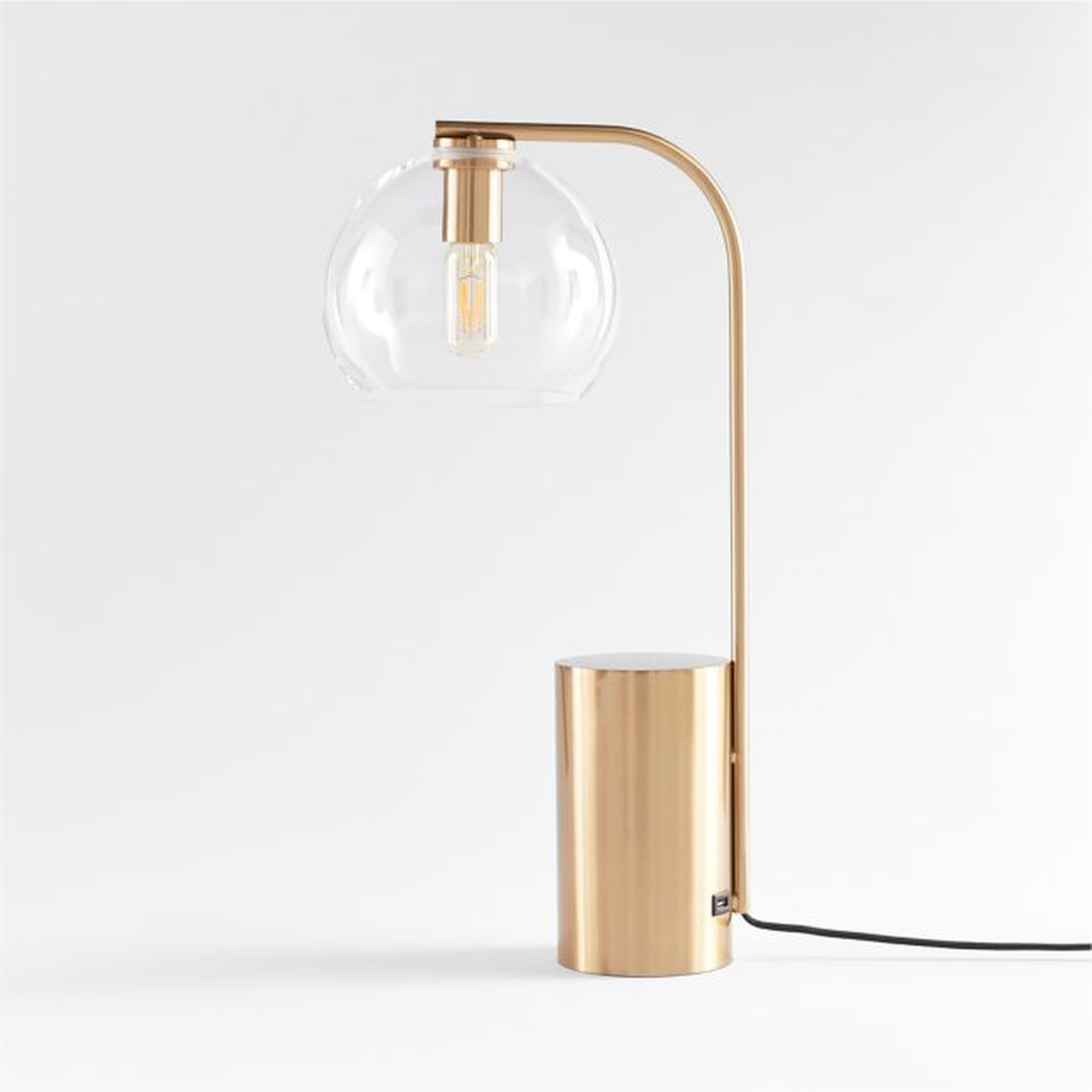 Arren Brass Table Lamp with Clear Round Shade 22.25" - Crate and Barrel