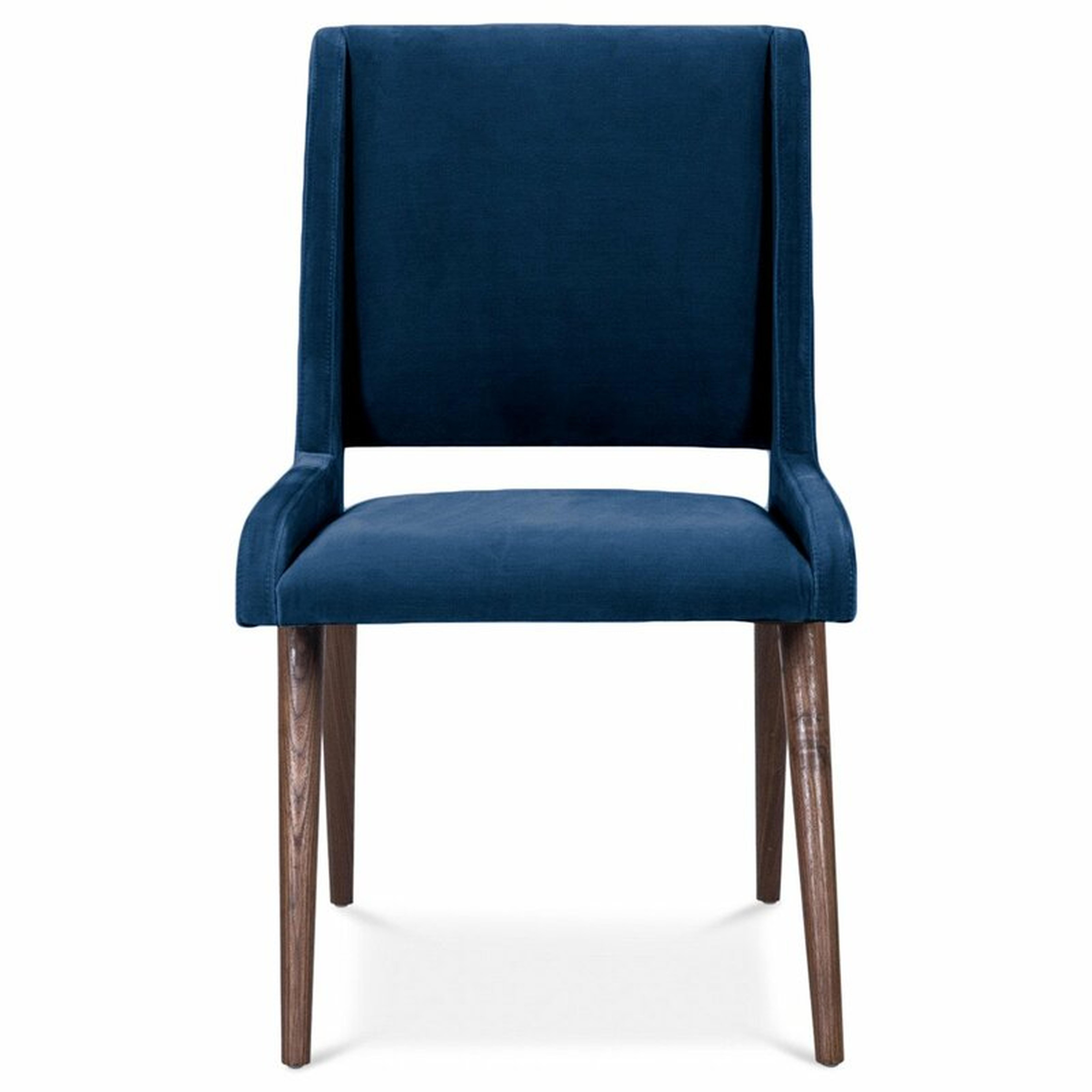 Mid Century Upholstered Dining Chair Upholstery Color: Indigo Blue, Leg Color: Dark Walnut - Perigold
