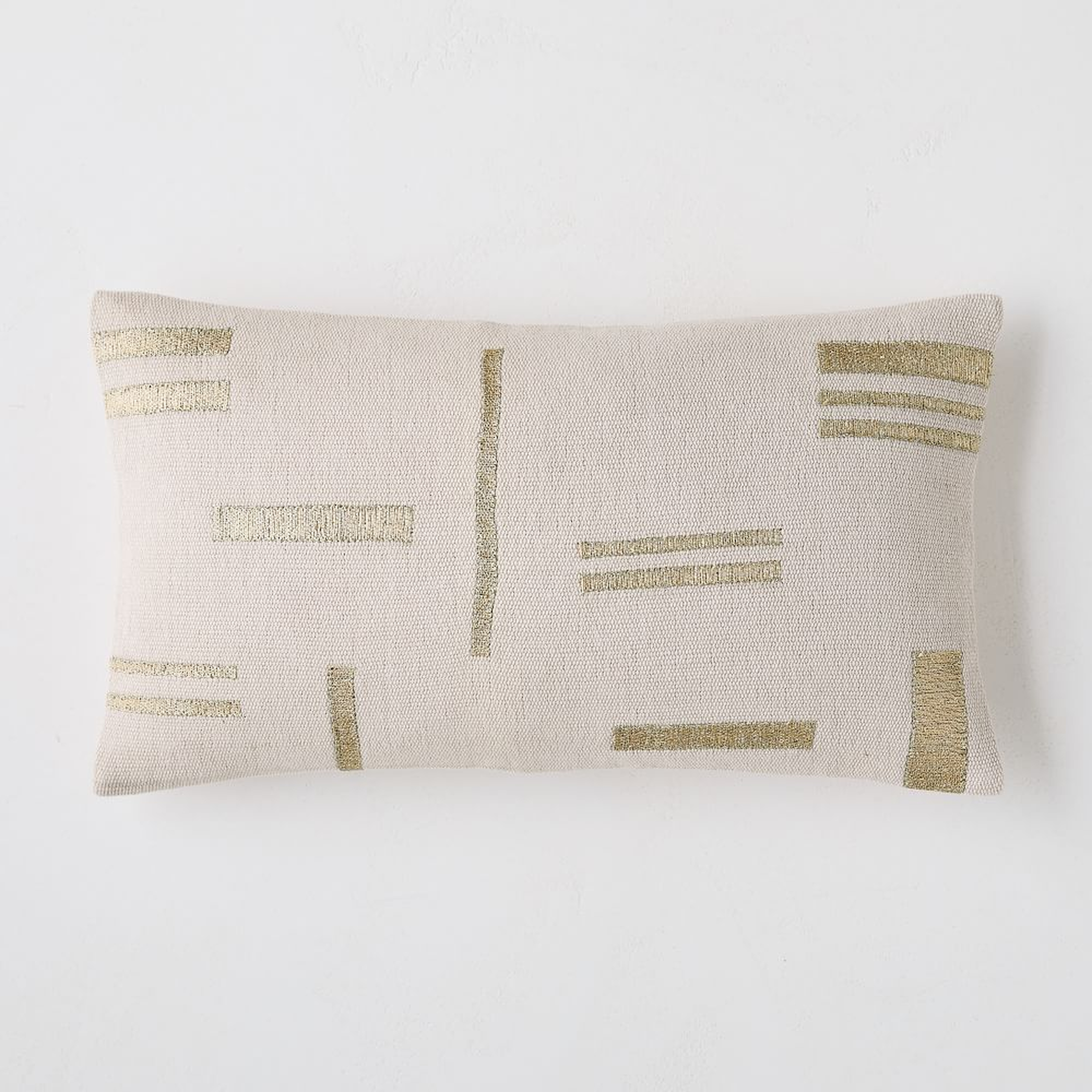 Embroidered Metallic Blocks Pillow Cover, 12"x21", Natural - West Elm