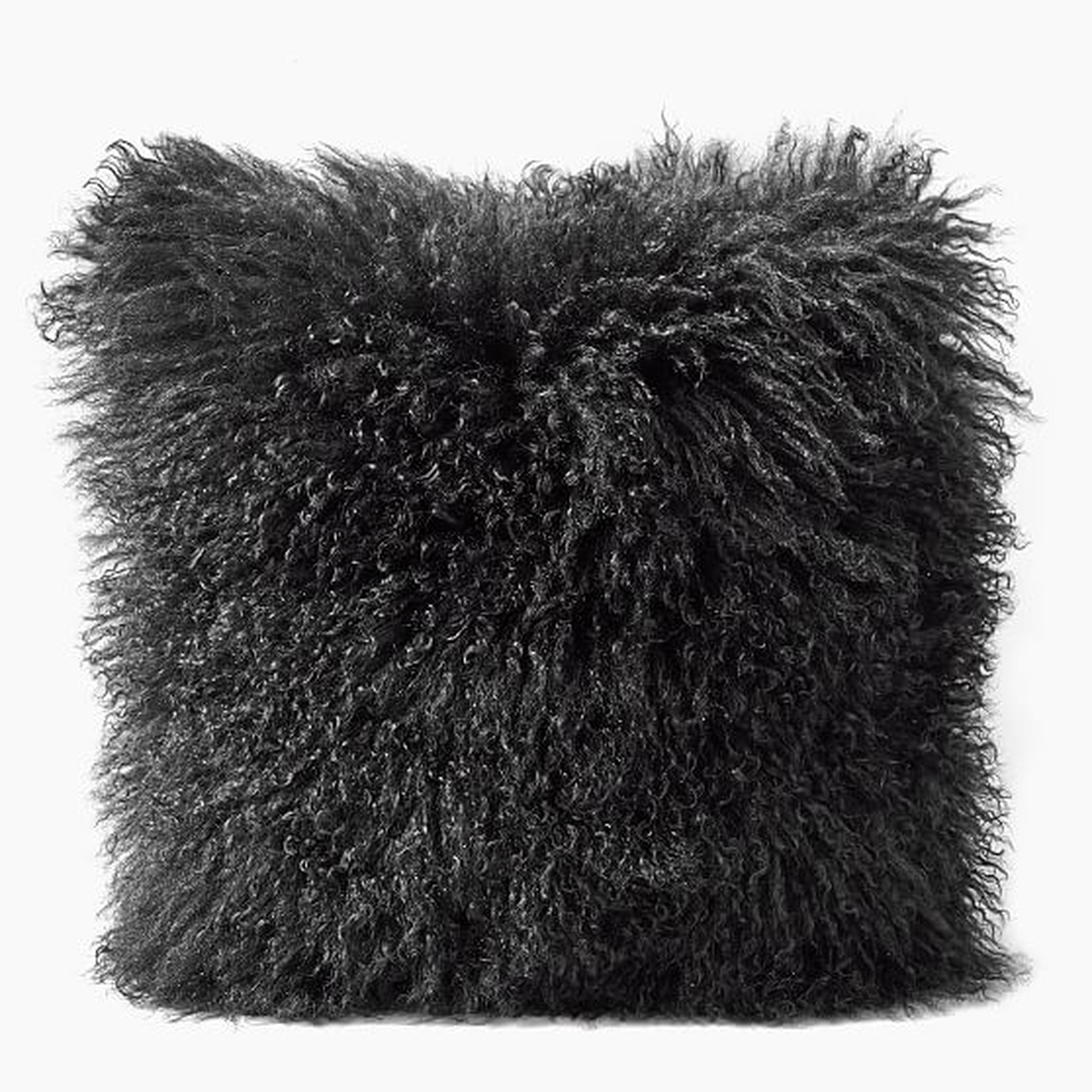 Mongolian Lamb Pillow Cover with Down Insert, Black, 16"x16" - West Elm