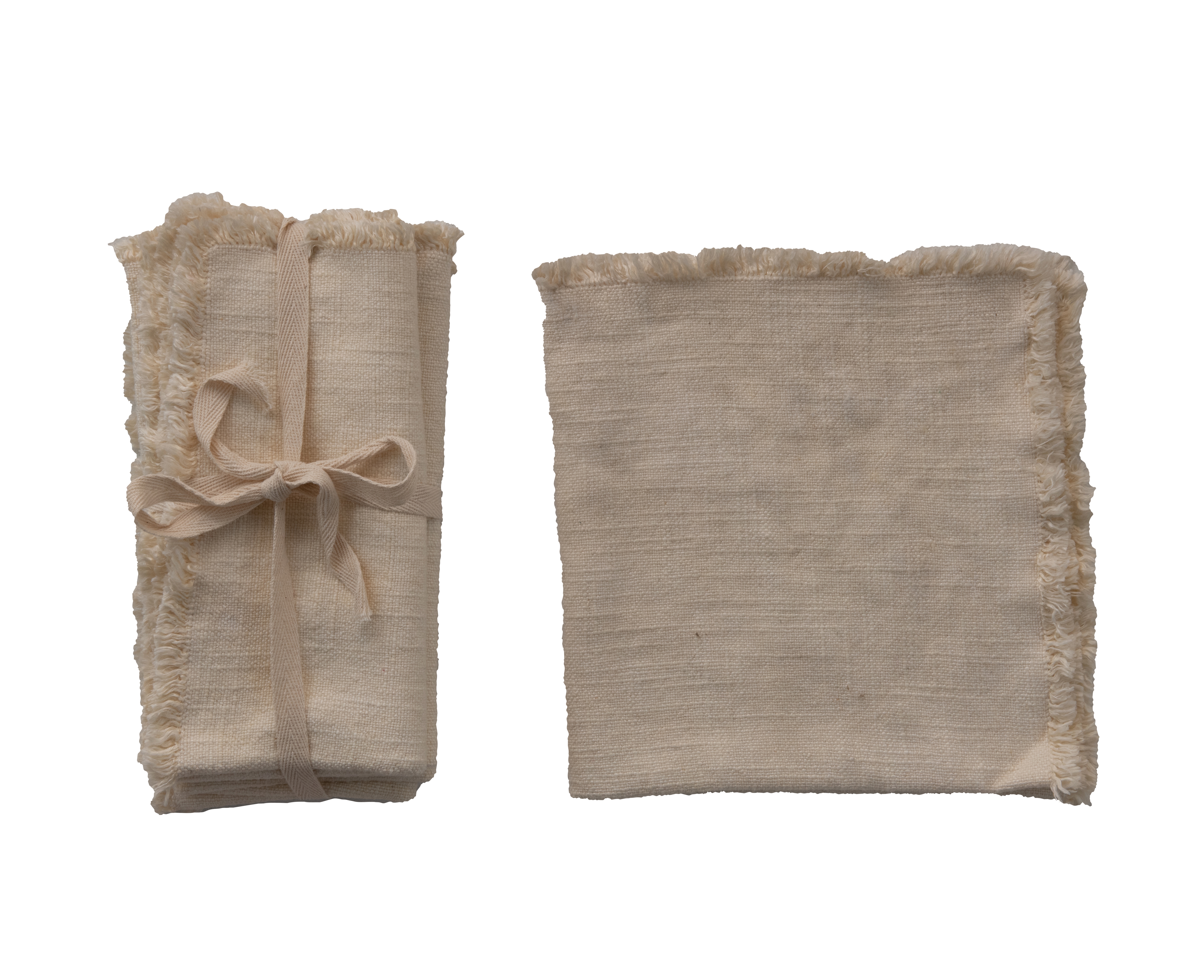 Cream Square Linen Napkin with Fringe Trim (Set of 4) - Creative Co-Op