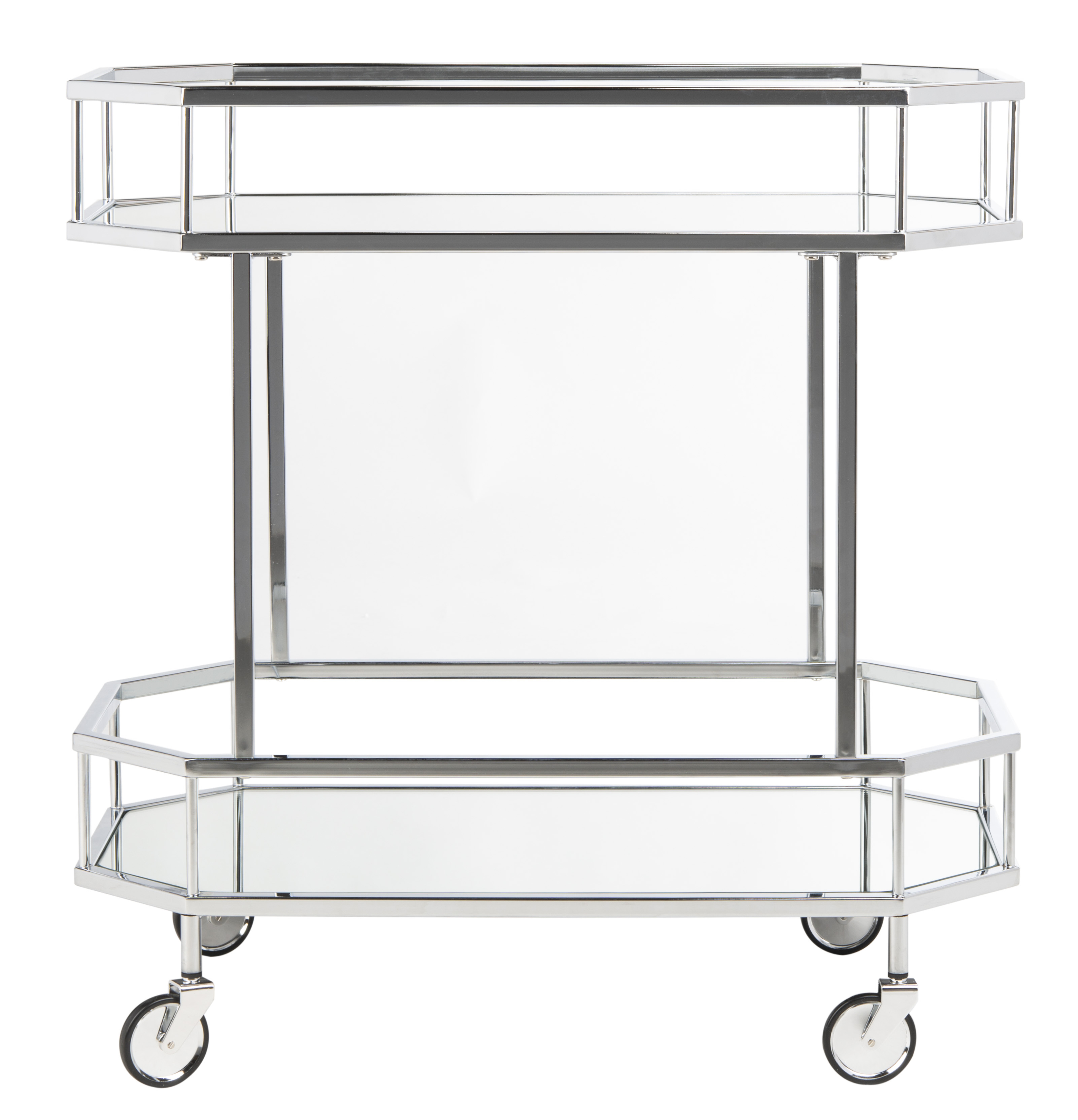 Silva 2 Tier Octagon Bar Cart - Silver/Mirror - Safavieh - Safavieh