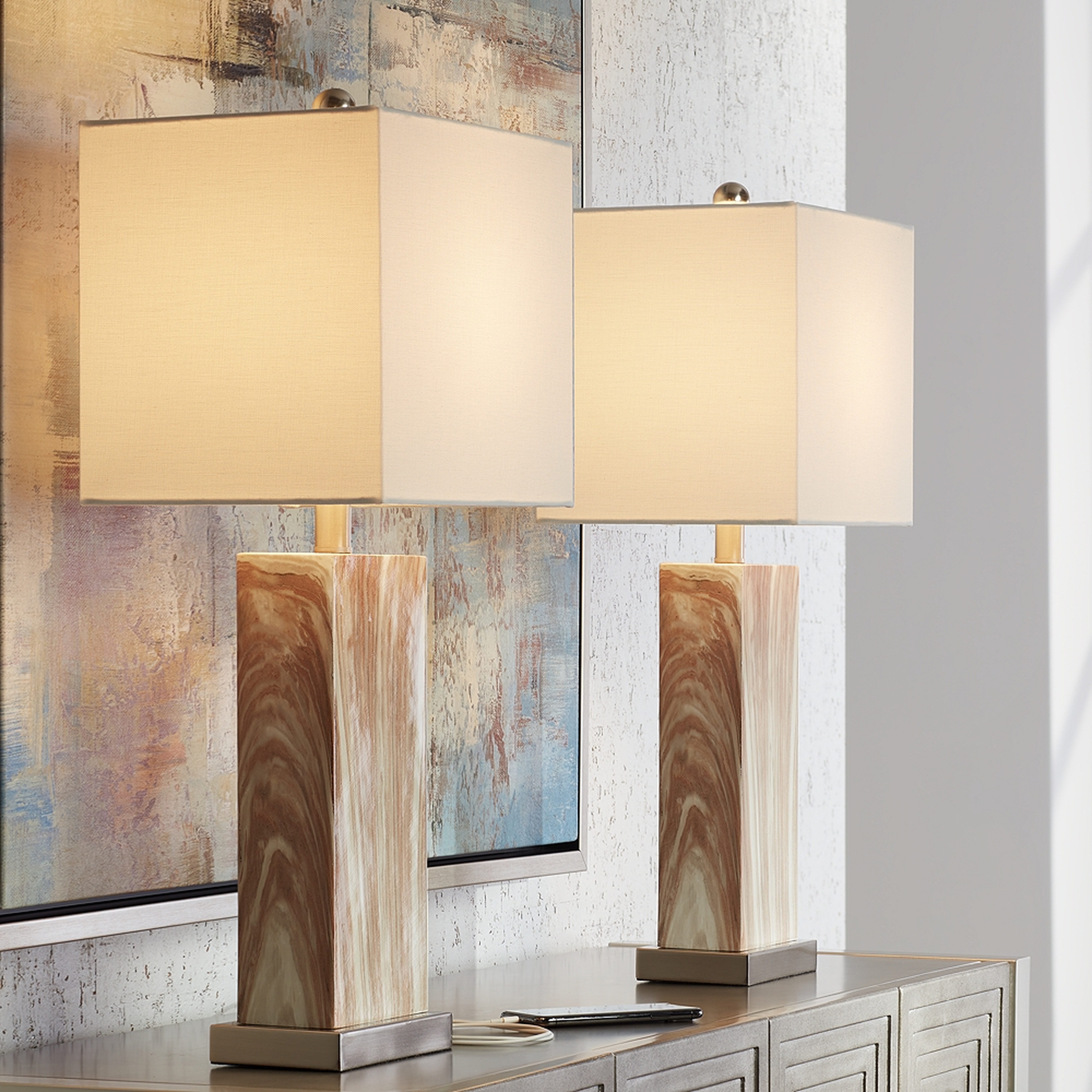 Connie 360 Lighting Brown Marble USB Table Lamps Set of 2 - Style # 90A36 - Lamps Plus