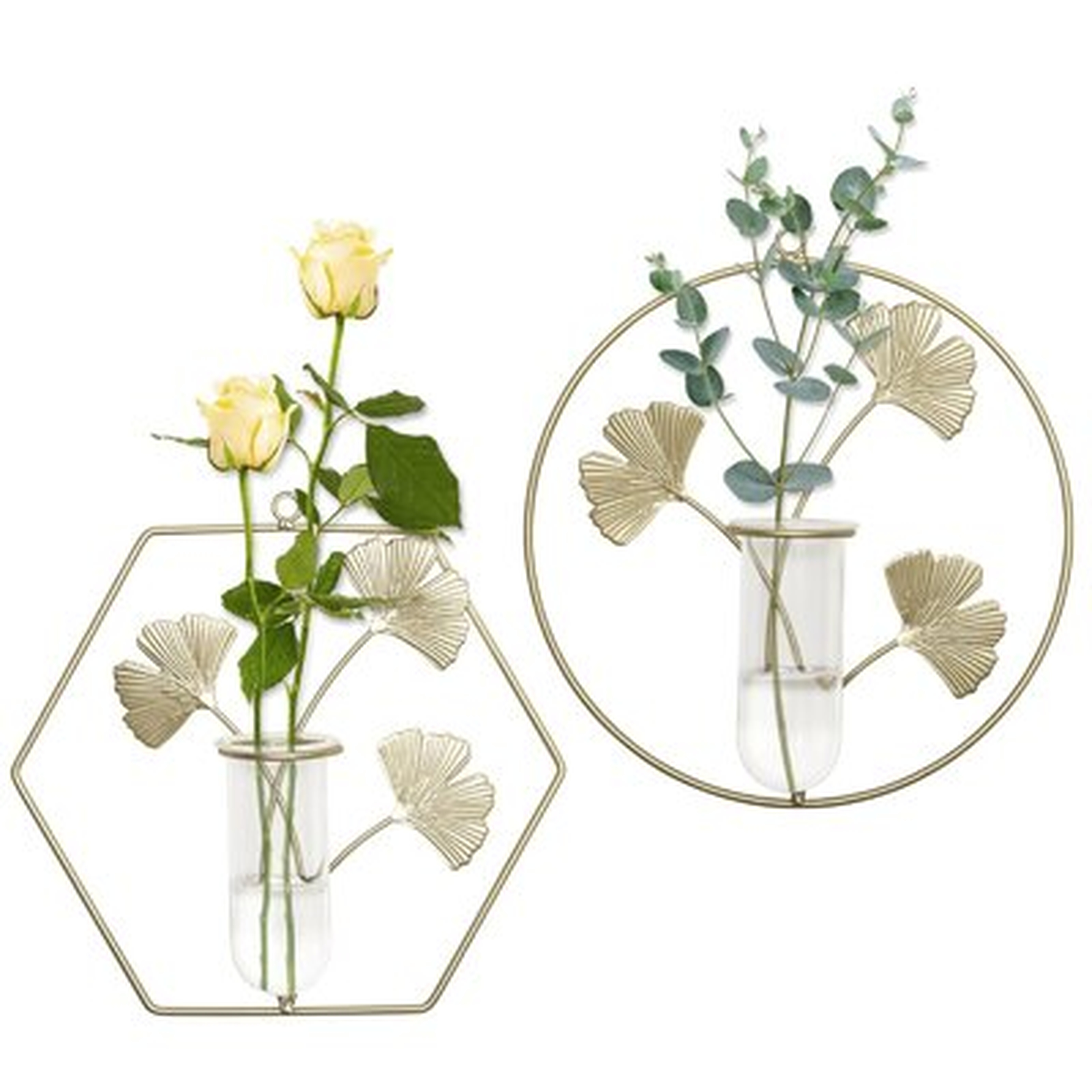 Wall Mounted Glass Vase, Gold Wall Decor With Frame, Plant Propagation Stations With Test Tubes Vase, Wall Plant Holder For Home, Gifts For Plant Lovers, Set Of 2 Gold - Wayfair