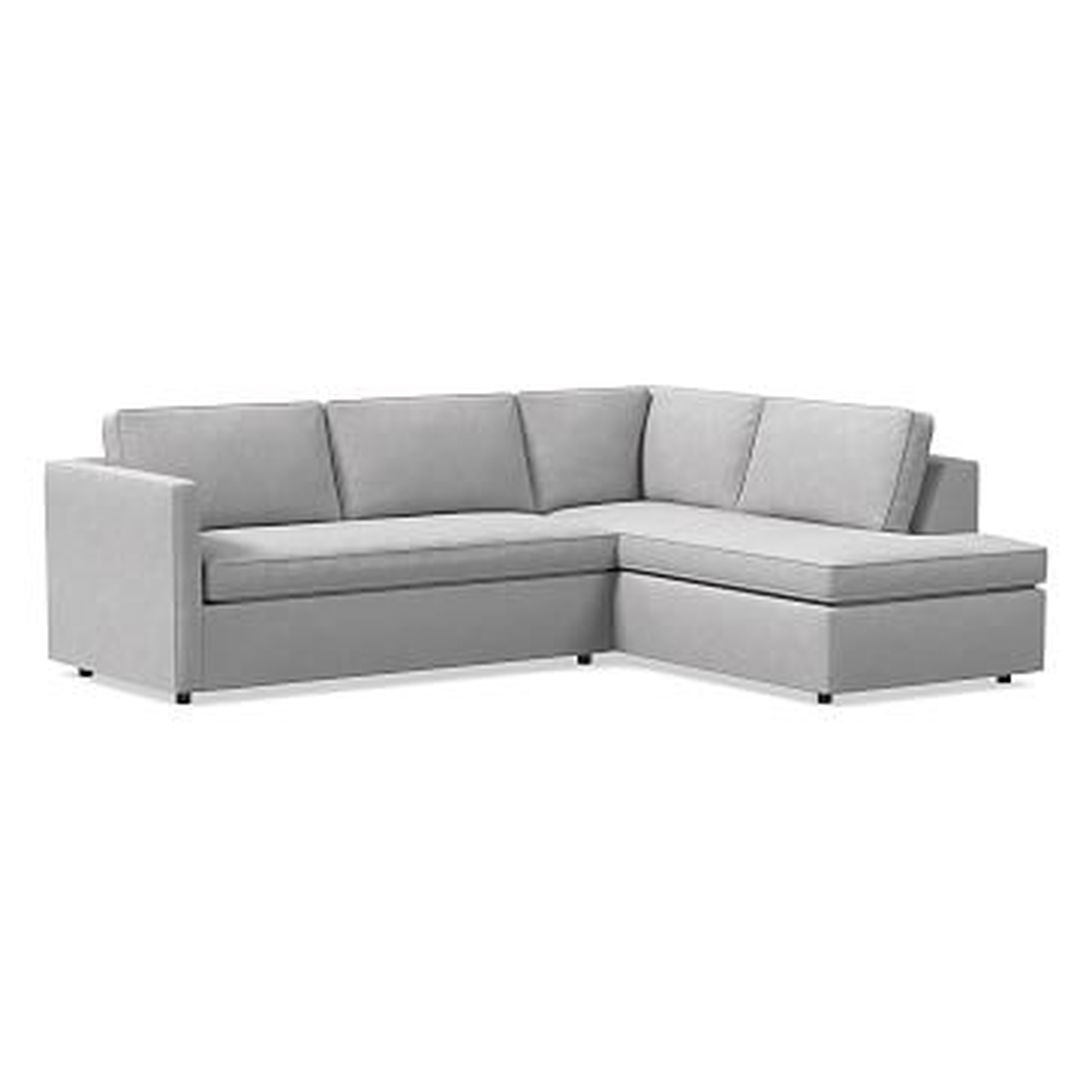 Harris 100" Right Bench Cushion 2-Piece Bumper Chaise Sectional, Petite Depth, Distressed Velvet, Frost Gray - West Elm