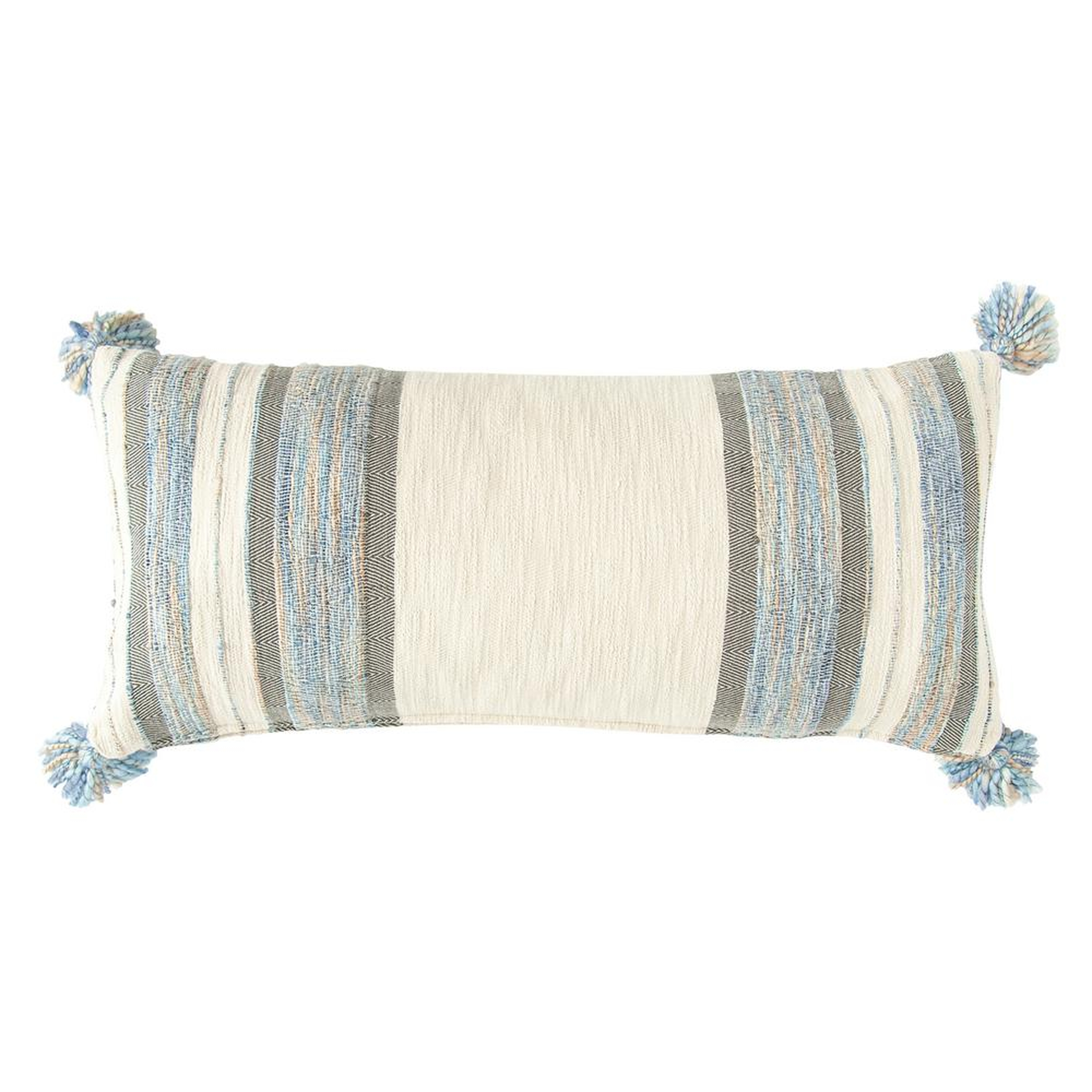 3R Studios Blue, Grey and Cream Striped Lumbar 36 in. x 16 in. Throw Pillow - Home Depot