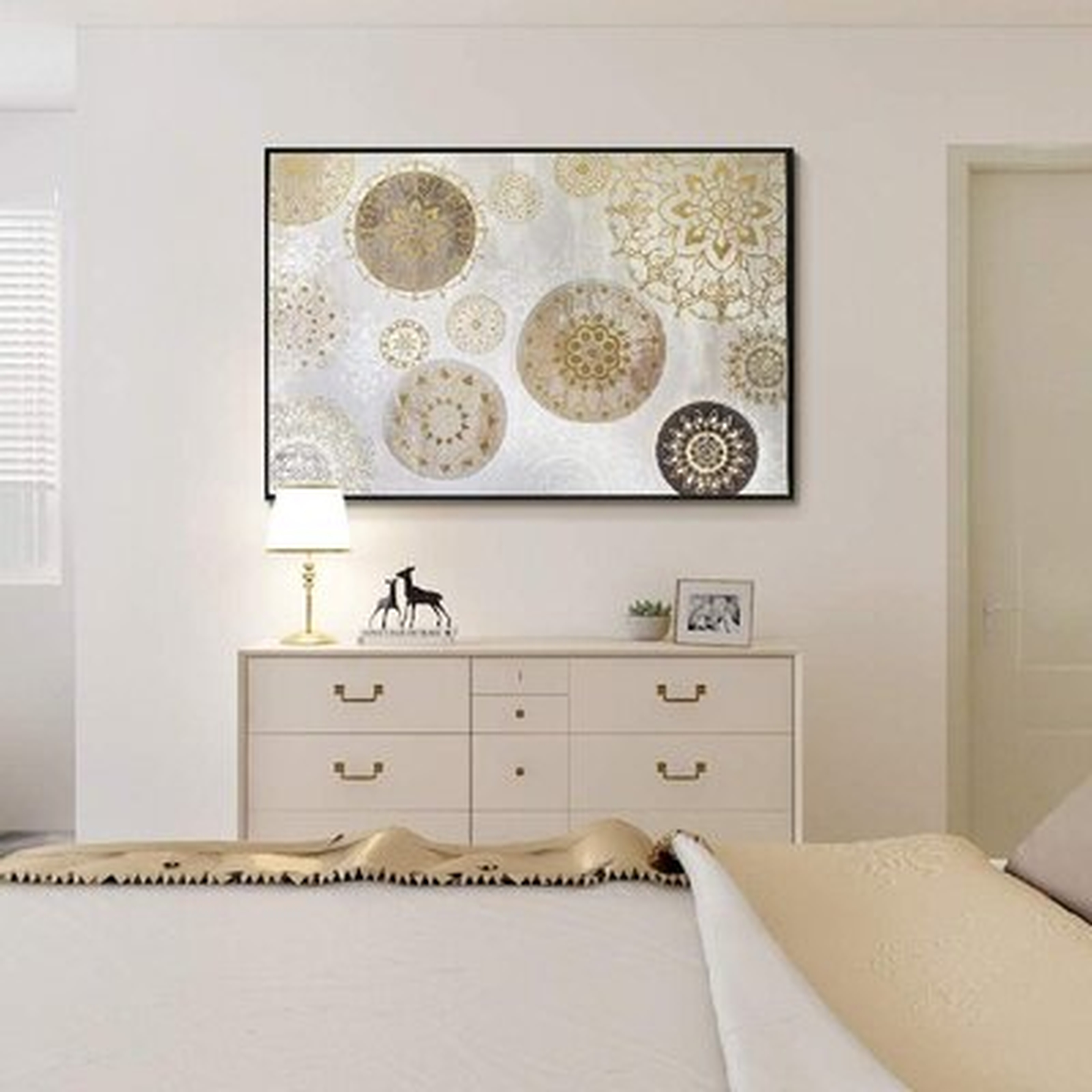 Mandala Wall Art Gray Gold Large Boho Wall Decor Hand Painted Oil Paintings Framed Bohemian Canvas Prints Indian Flowers Pictures Floral Artwork For Living Dining Room Bedroom Office 48"X32" - Wayfair