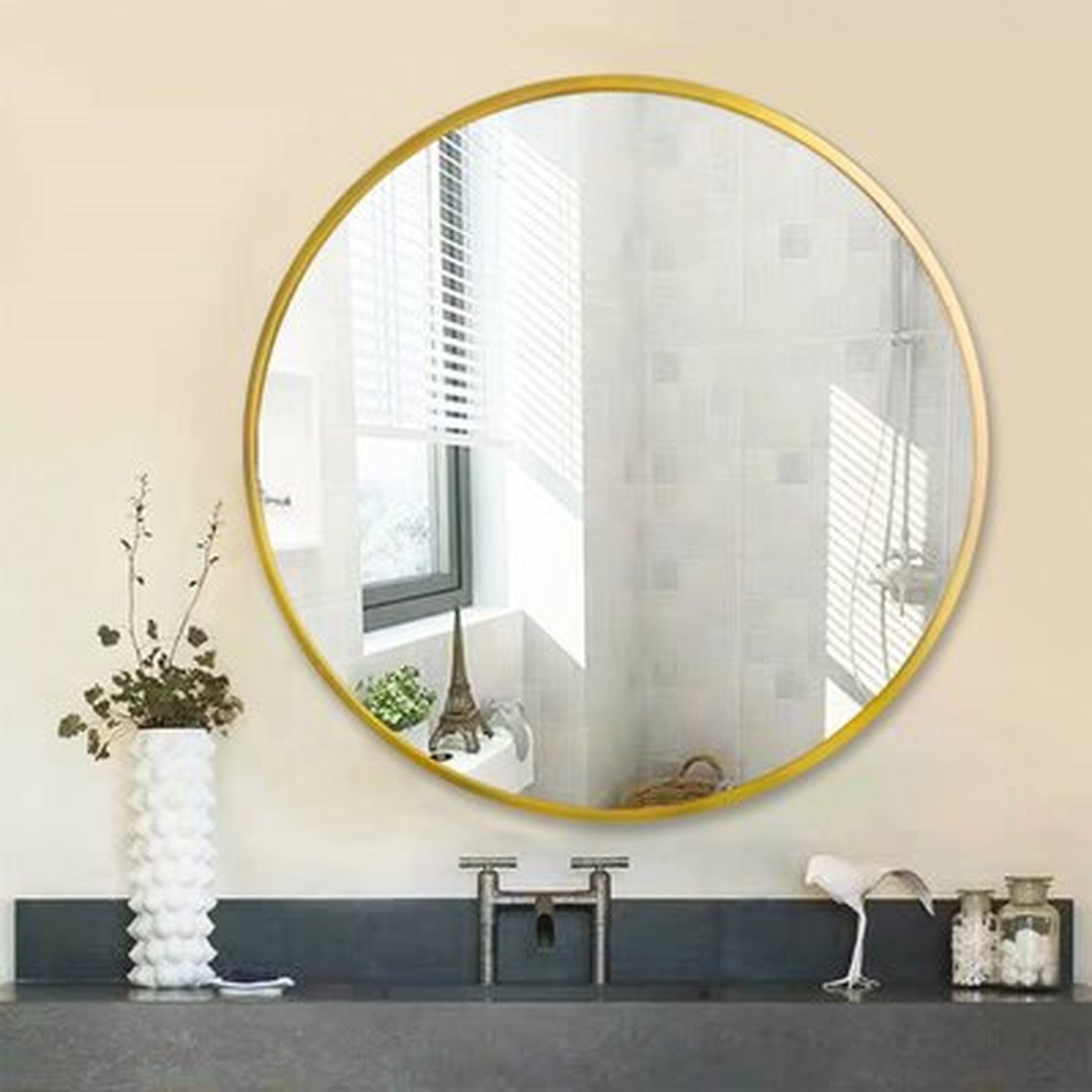 32 Inch Classic Metal Frame Circle Mirror,With An Alloy Metal Sleek Frame, Floating Round Glass Panel,Black - Wayfair