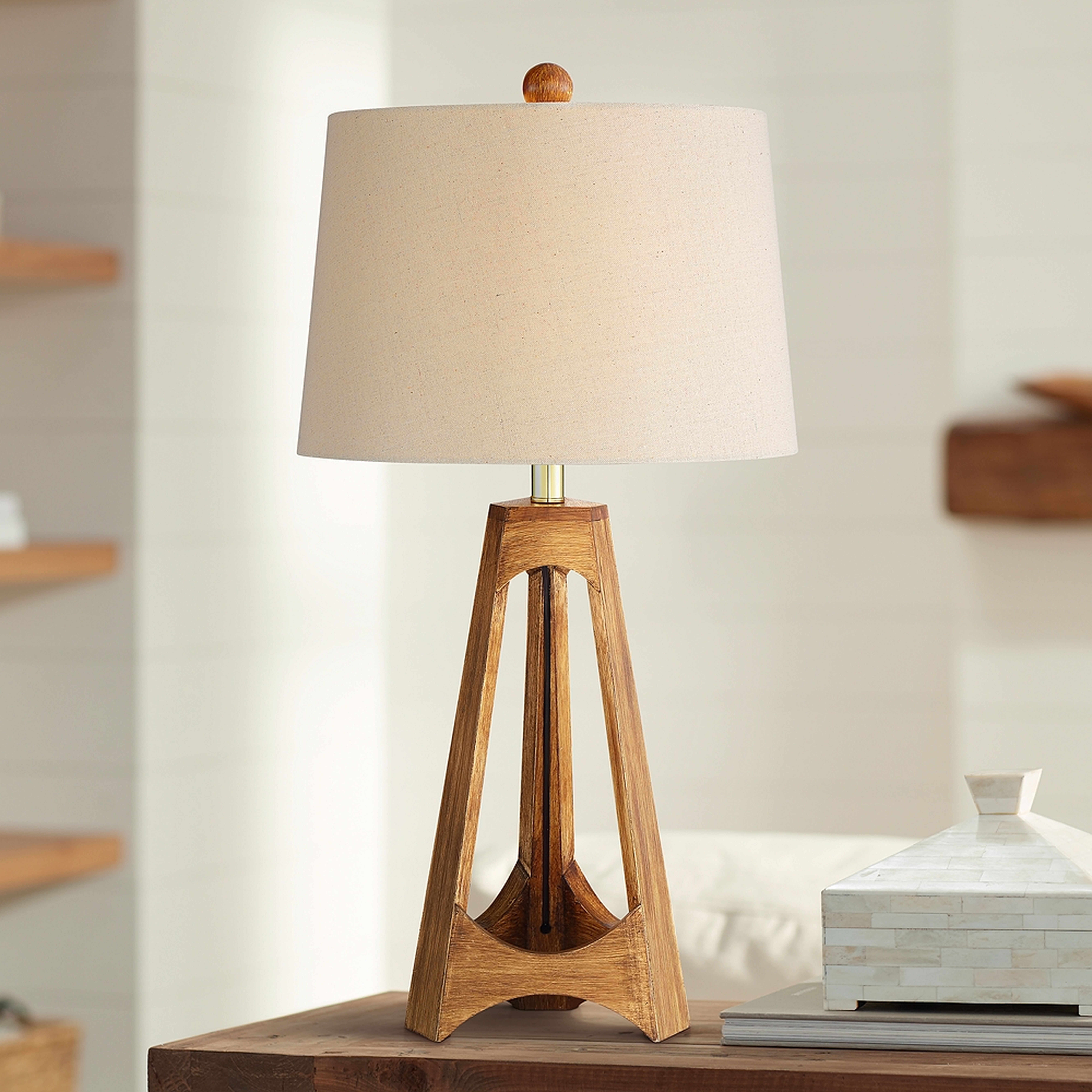 Archie Wood Finish Mid-Century Modern Table Lamp - Style # 80R23 - Lamps Plus