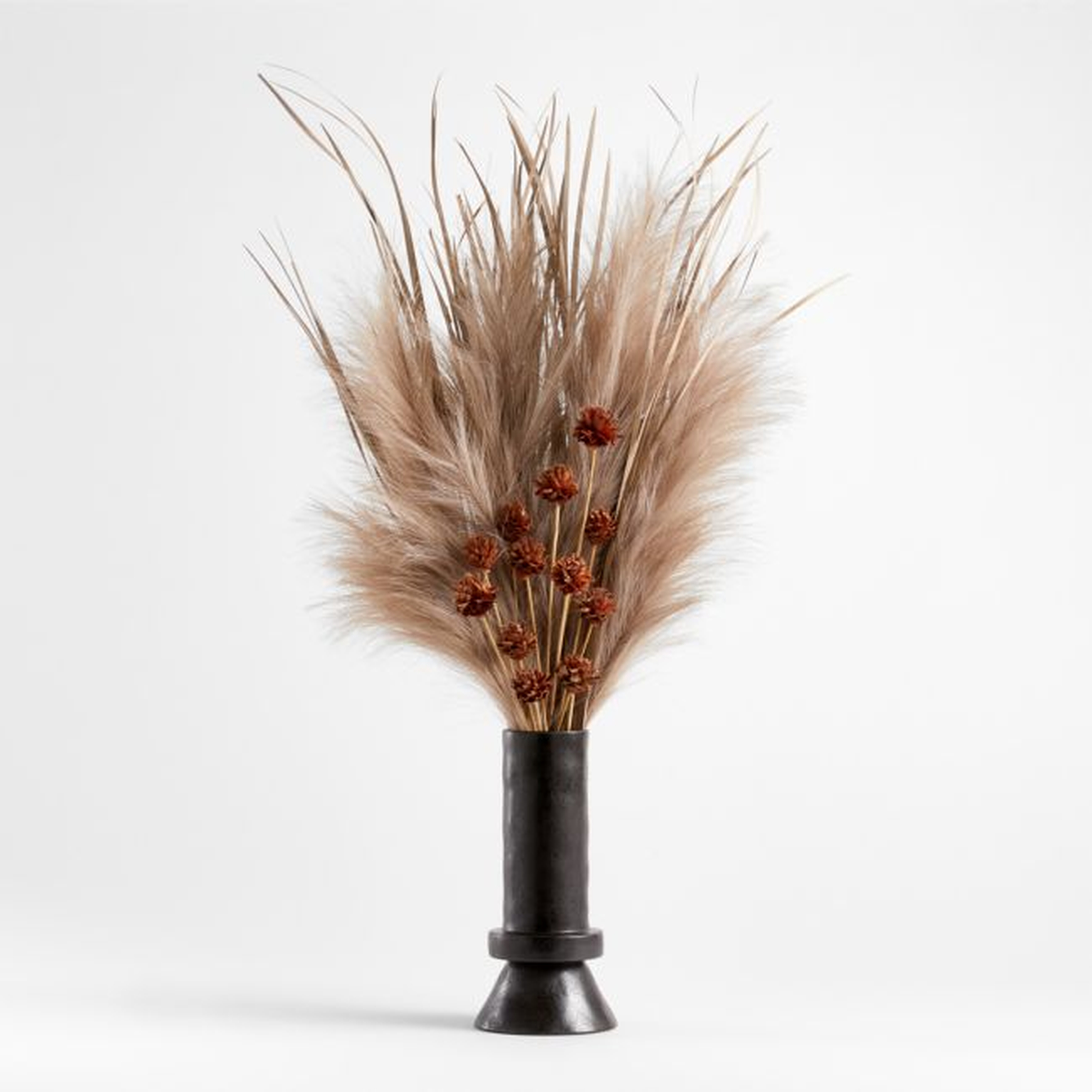 Black Brutalist Vase Dried Floral Arrangement - Crate and Barrel