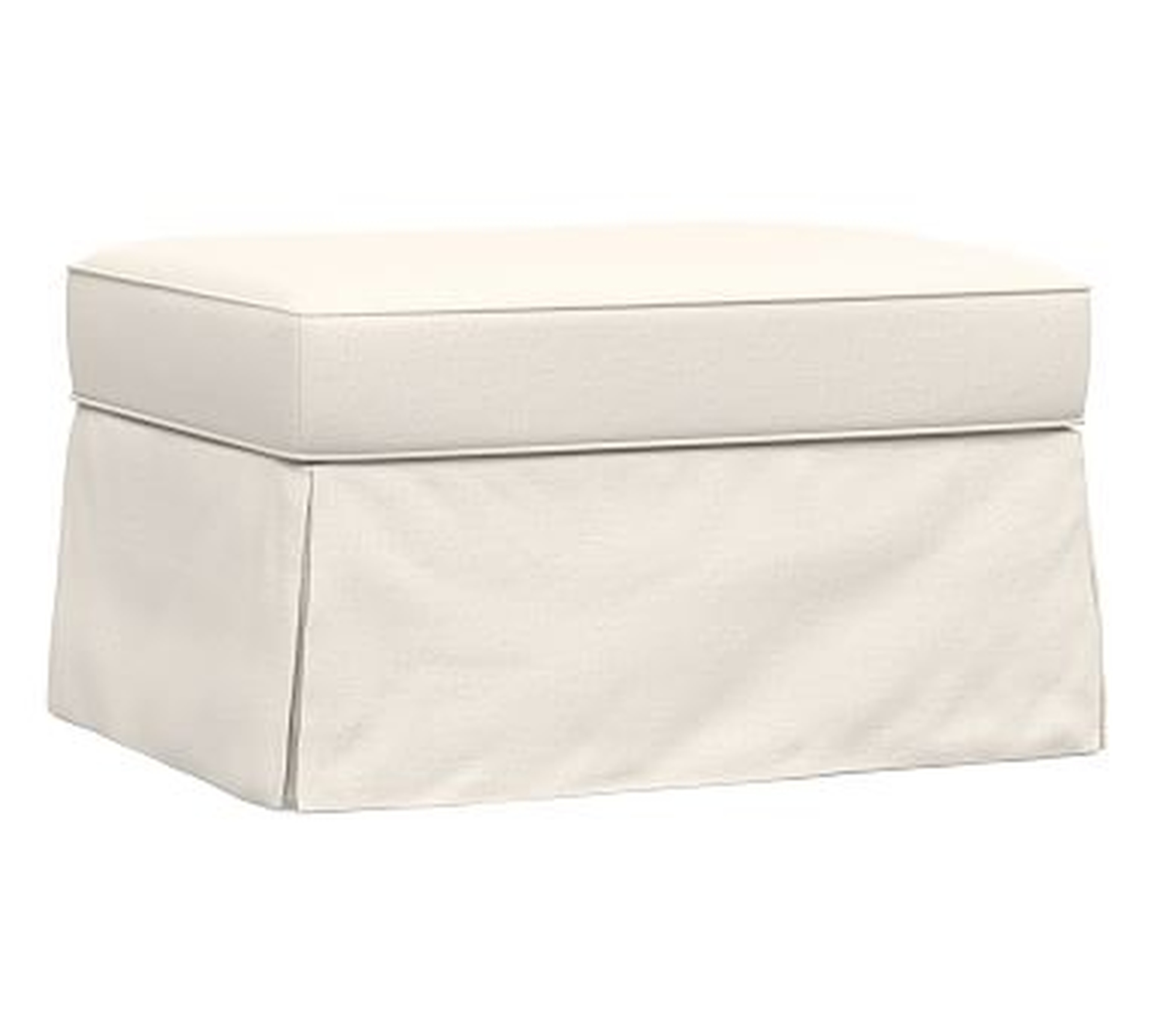 PB Comfort Slipcovered Storage Ottoman, Polyester Wrapped Cushions, Performance Chateau Basketweave Ivory - Pottery Barn