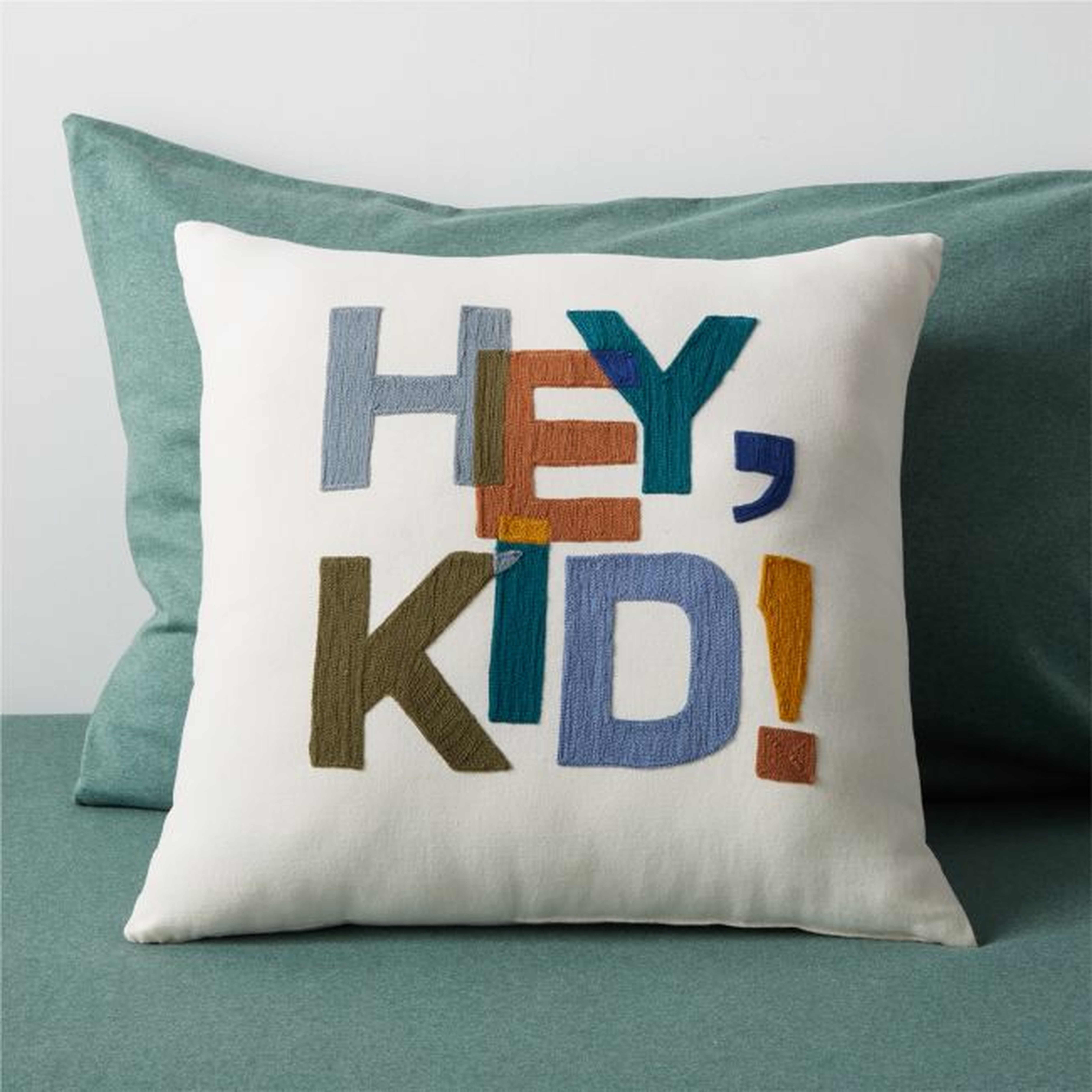 "Hey, Kid!" Embroidered Kids Throw Pillow - Crate & Kids