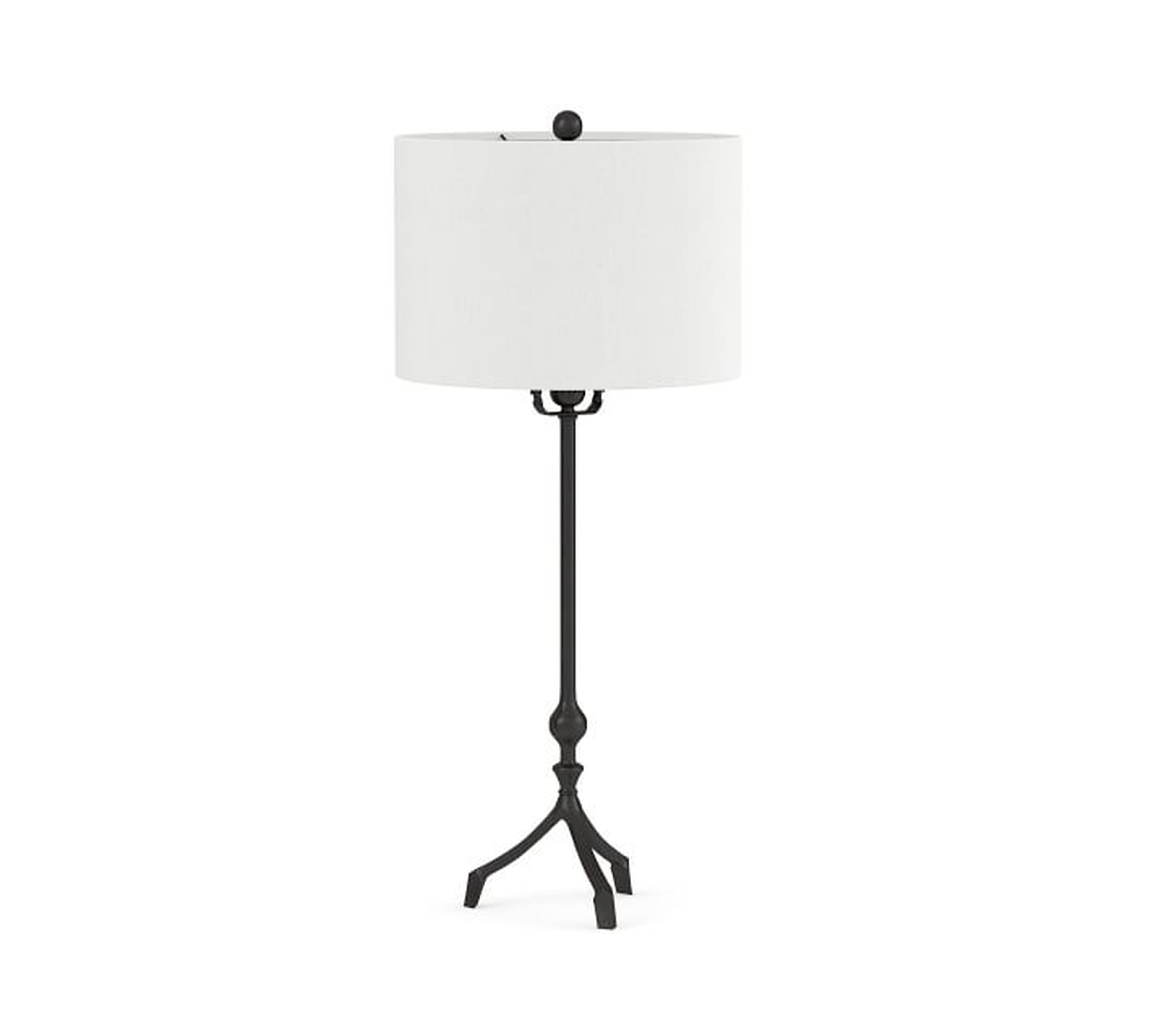 Jerome Table Lamp, Bronze Base With Small Gallery Straight Sided Linen Drum Shade, White - Pottery Barn
