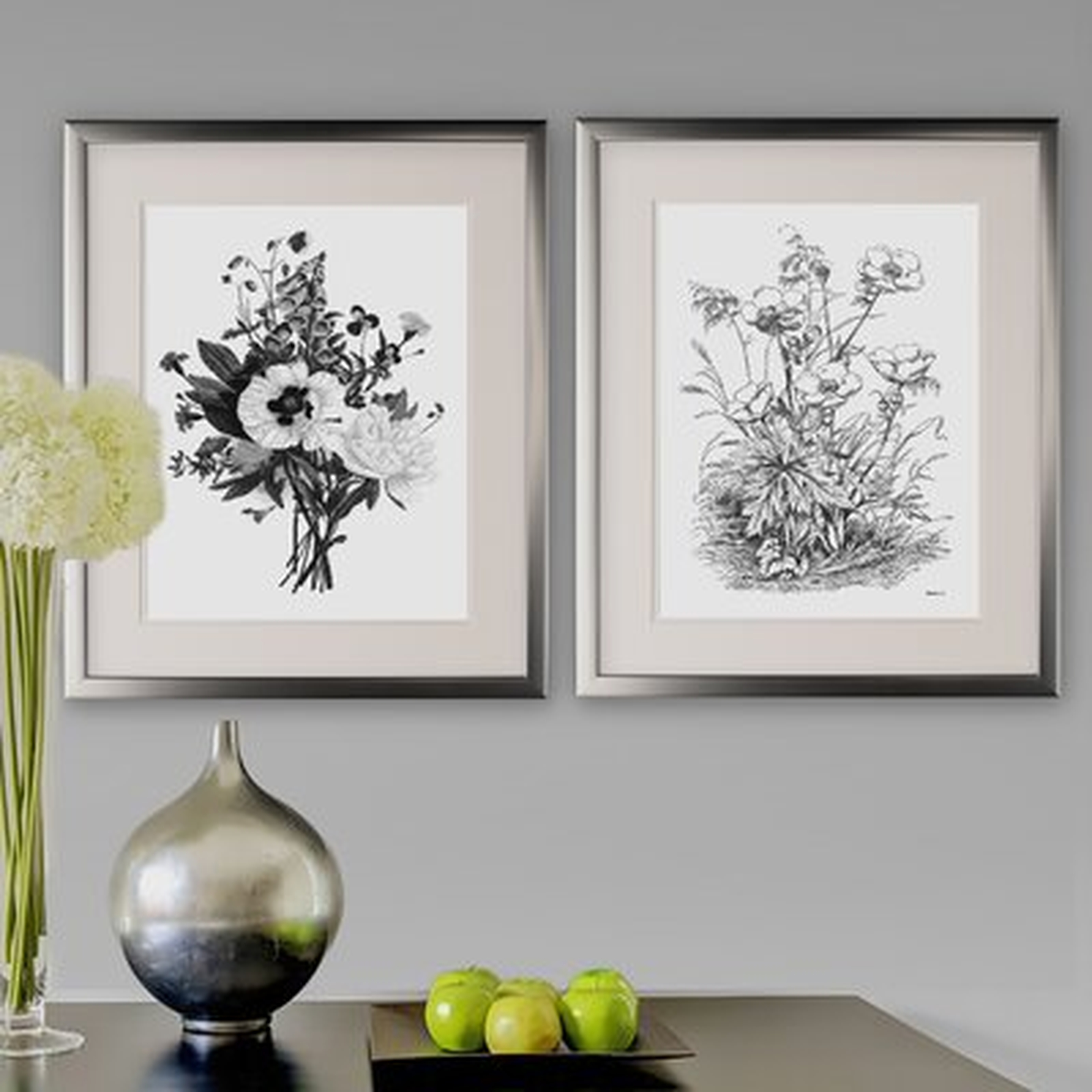 'Botanical Black and White II' - 2 Piece Picture Frame Drawing Print Set on Paper - Wayfair