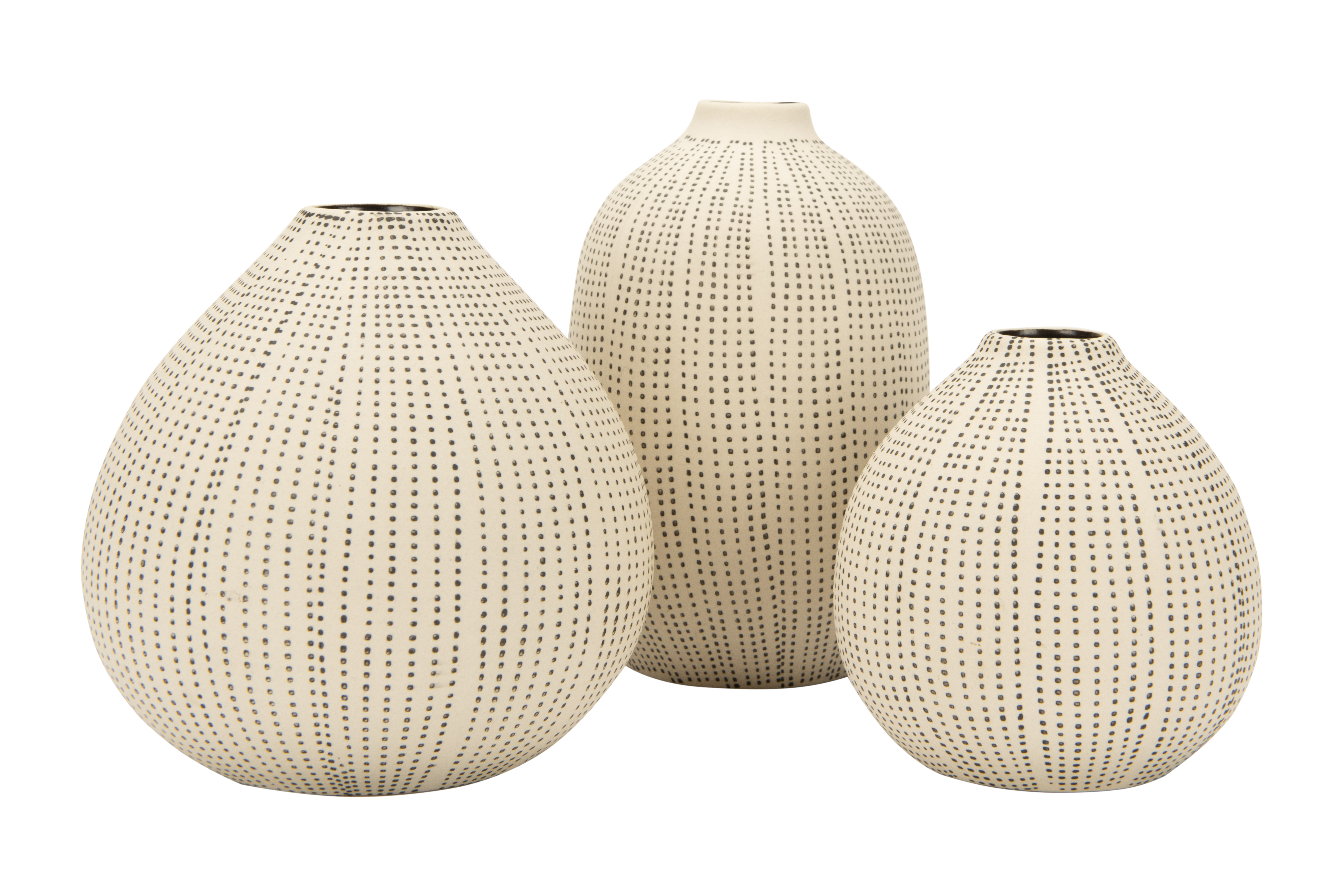 White Stoneware Vases with Textured Black Polka Dots (Set of 3 Sizes) - Nomad Home