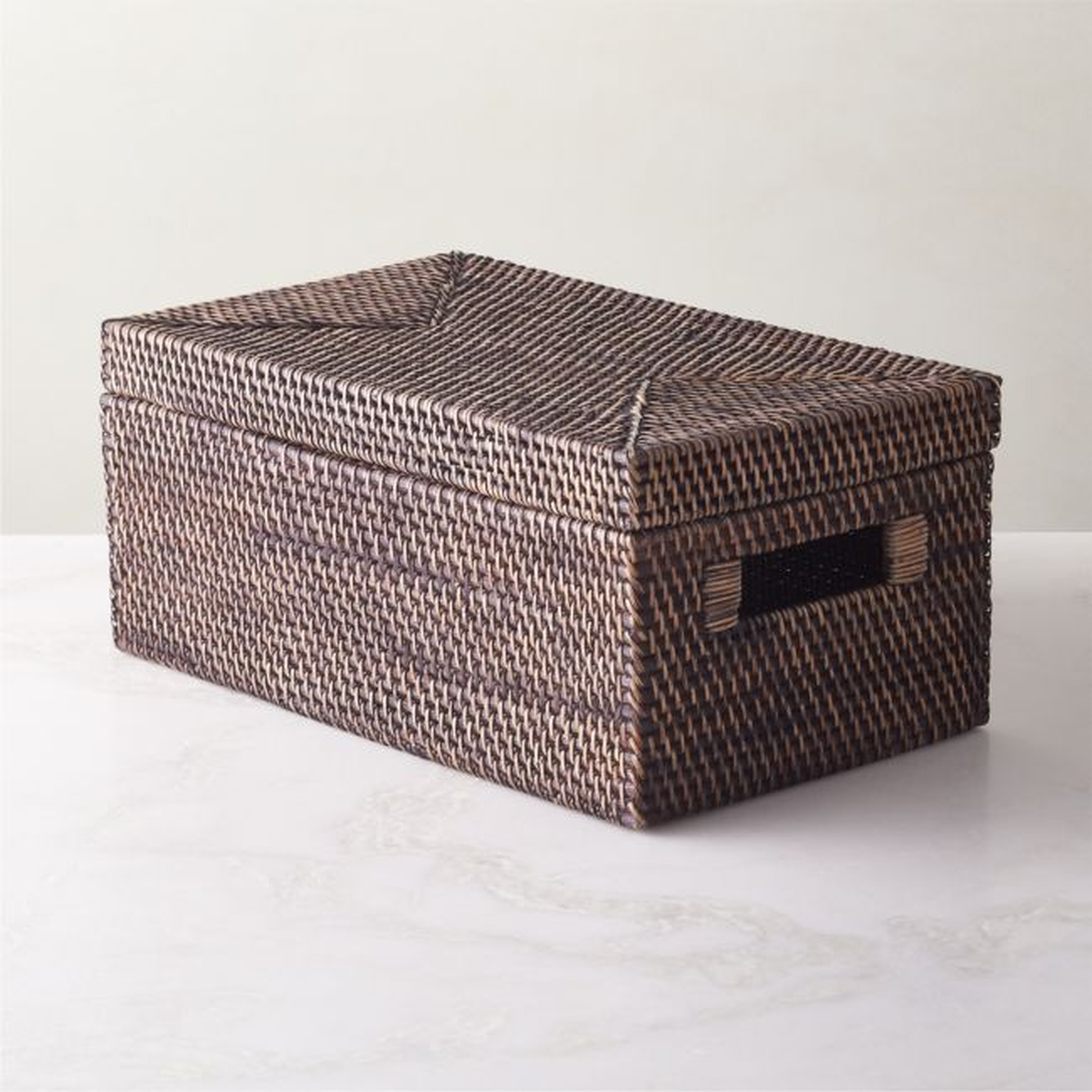 Emme Rectangular Handwoven Espresso Rattan Storage Basket - CB2