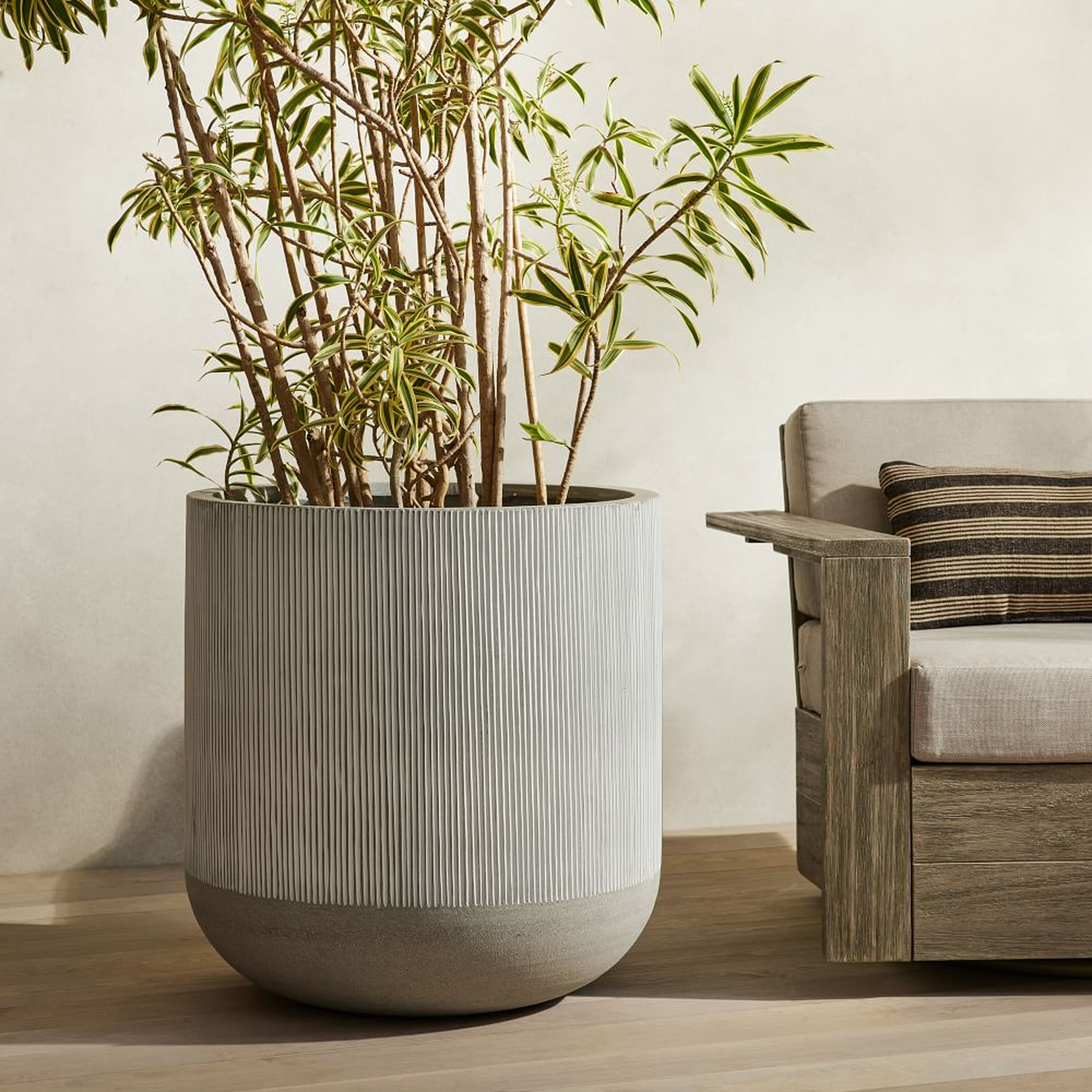Textured Radius Ficonstone Indoor/Outdoor Planter, Extra Large, 25.6"D x 26.8"H, Frost Gray - West Elm