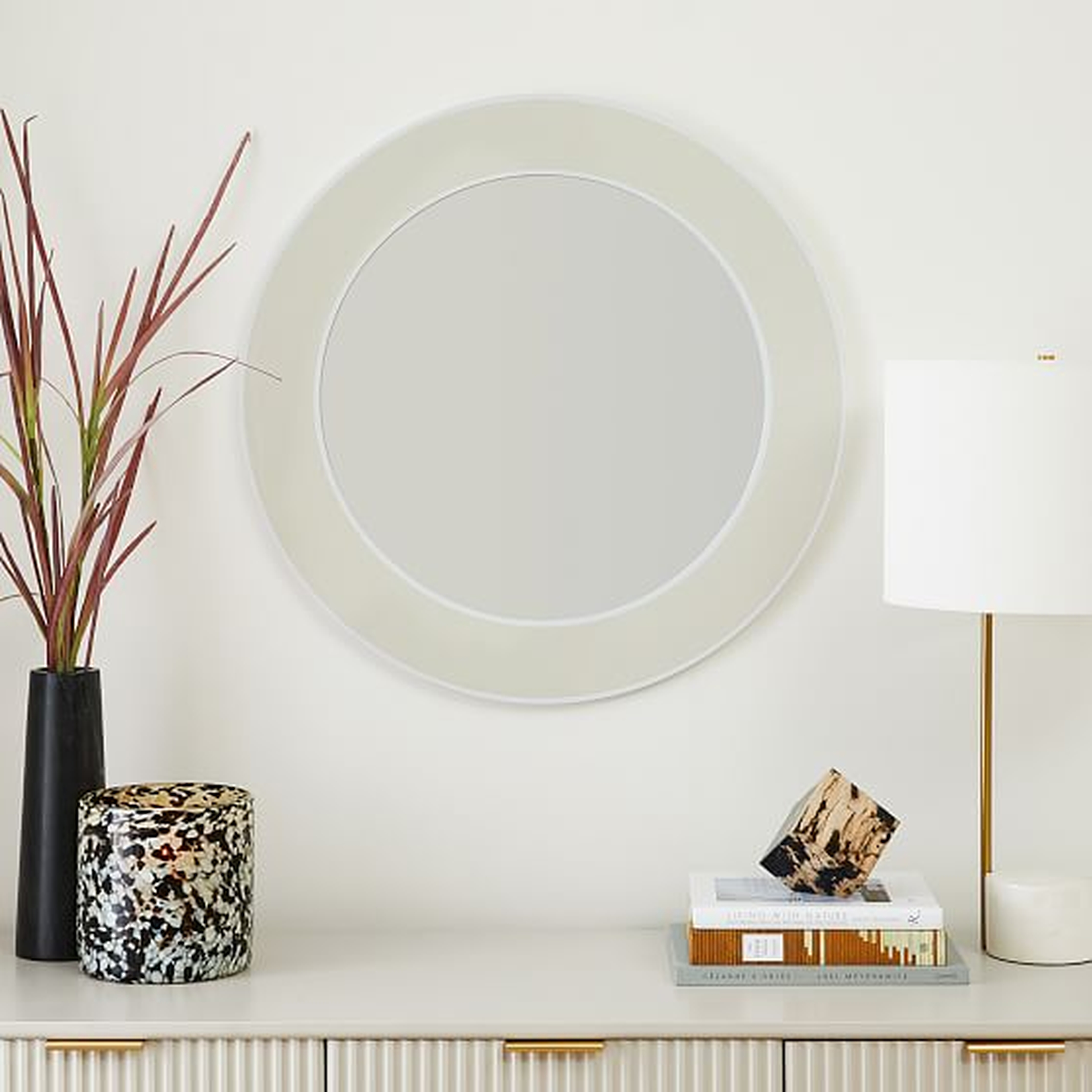 Lucy Lacquer Mirrors, Round, Sand &amp; White, Lacquer, 30 " Diameter - West Elm