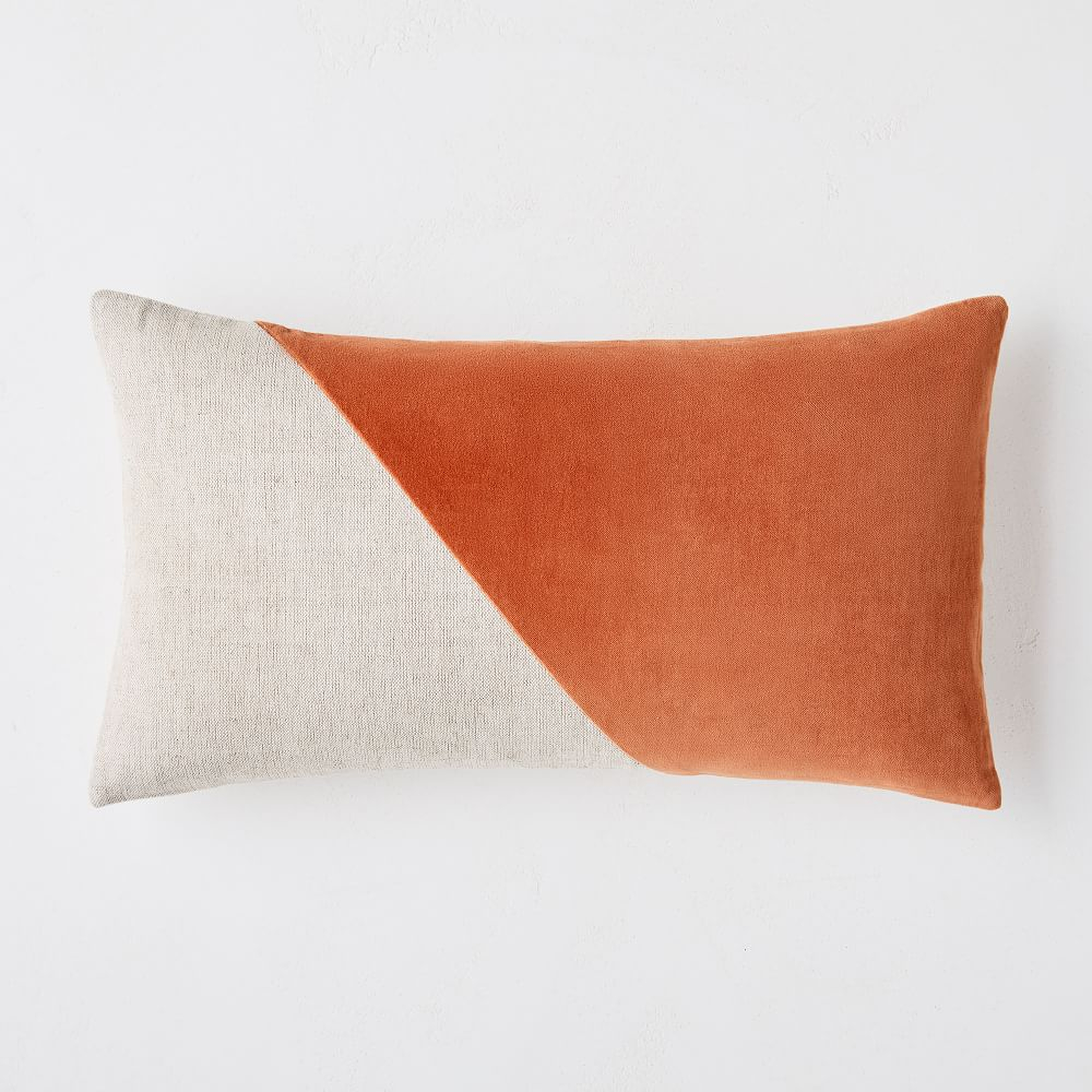Cotton Linen + Velvet Corners Pillow Cover, 12"x21", Copper, Set of 2 - West Elm